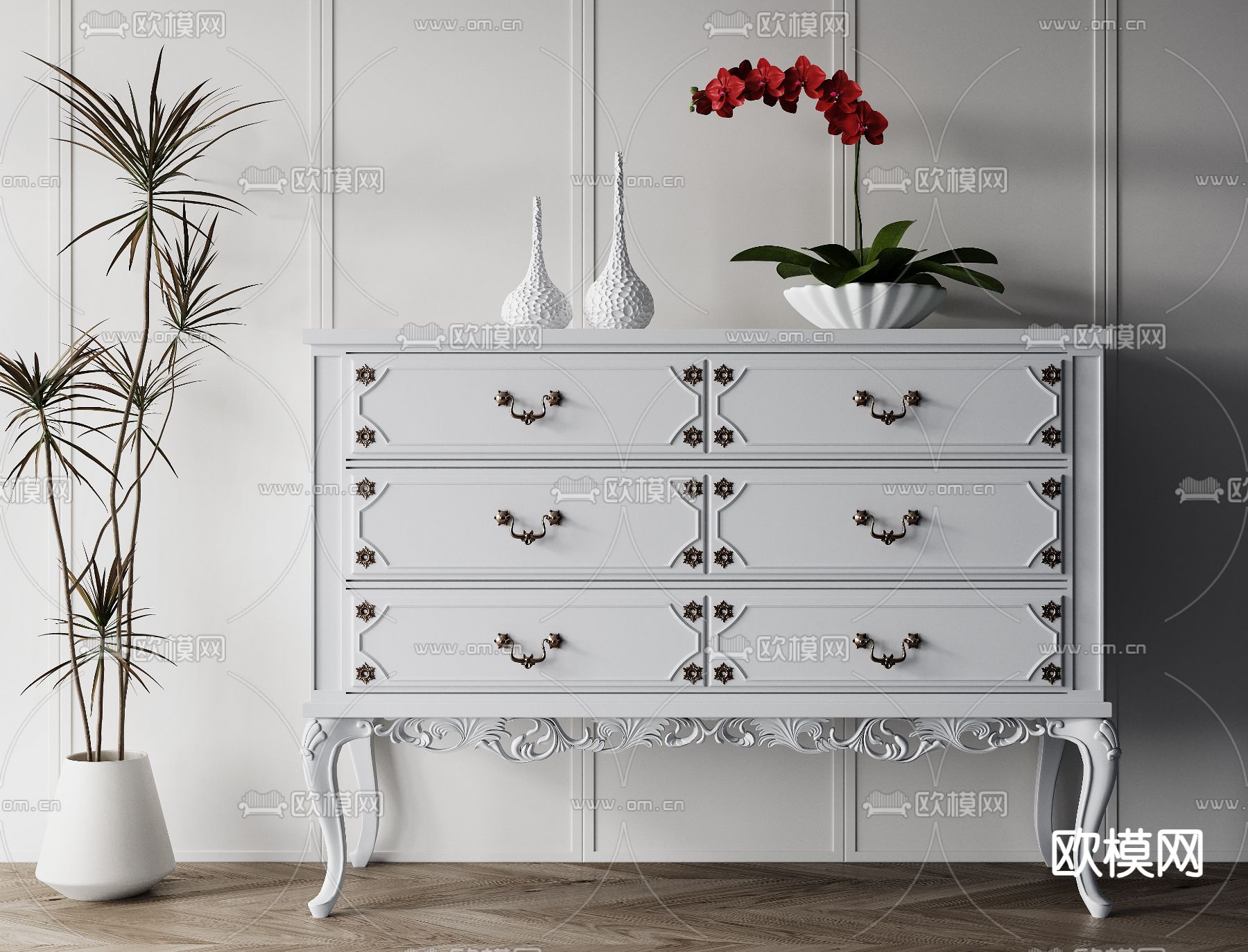 欧式边柜 斗柜3d模型下载