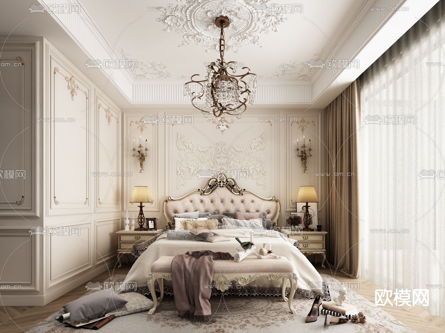 欧式卧室 主卧 主人房3d模型下载