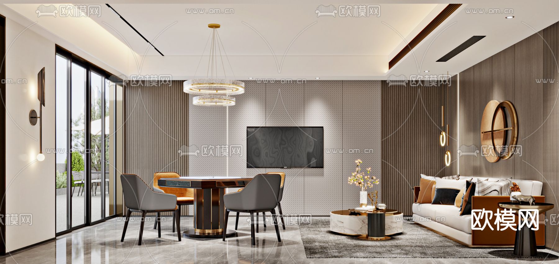 现代麻将室su模型下载（渲染图2）