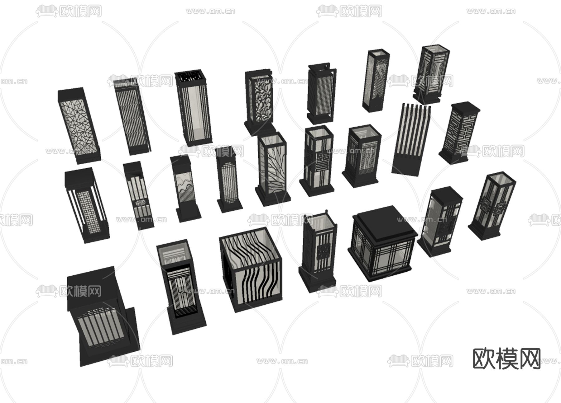 新中式户外灯 草坪灯 路灯 柱灯su模型下载（渲染图1）