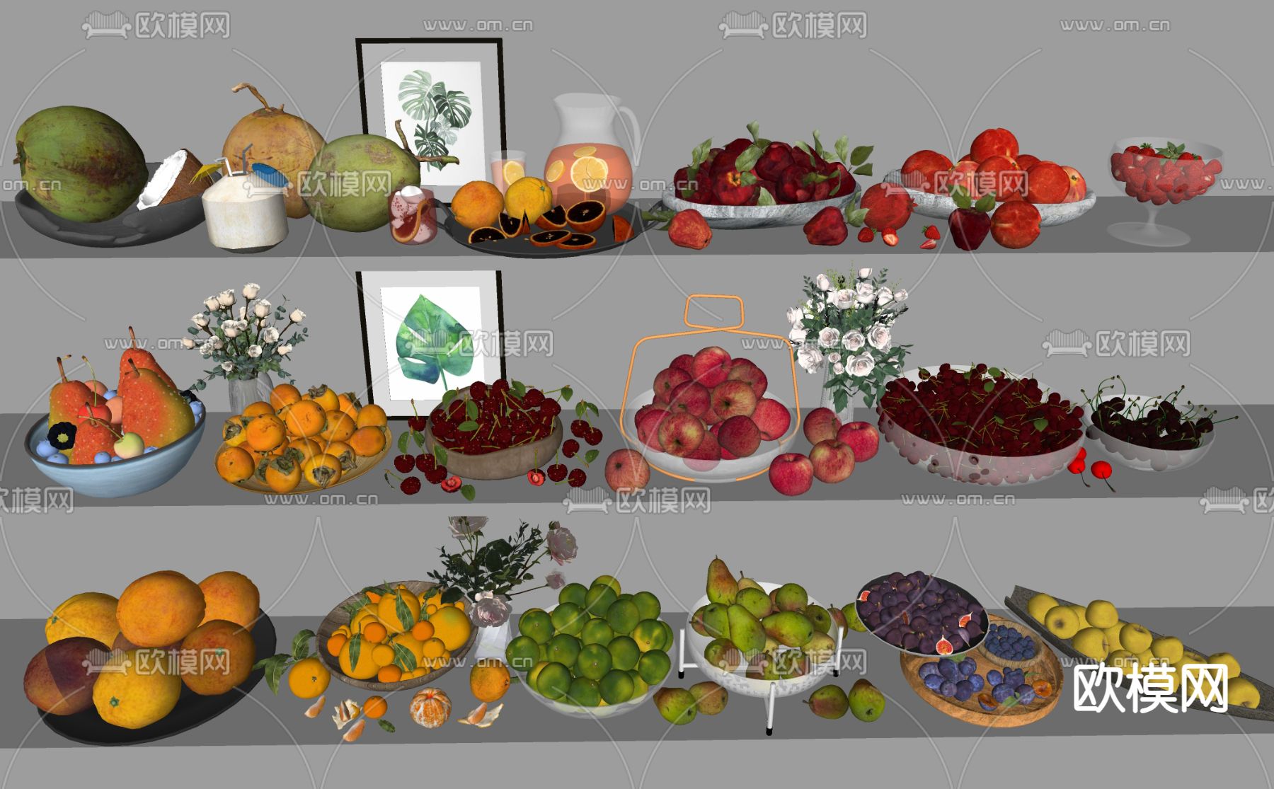 水果果盘 樱桃无花果su模型下载（渲染图1）