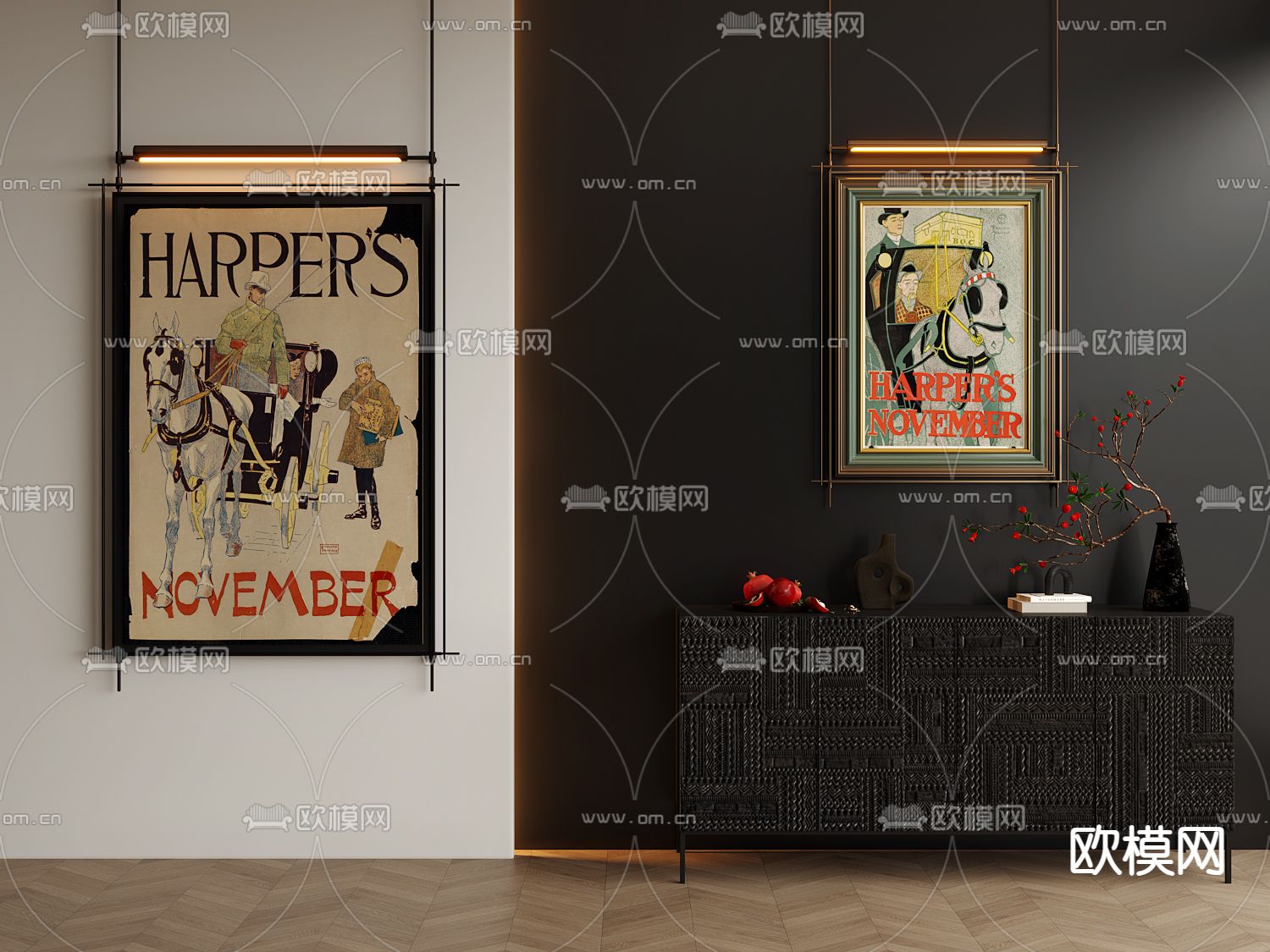 美式复古画 装饰画 人物挂画3d模型下载