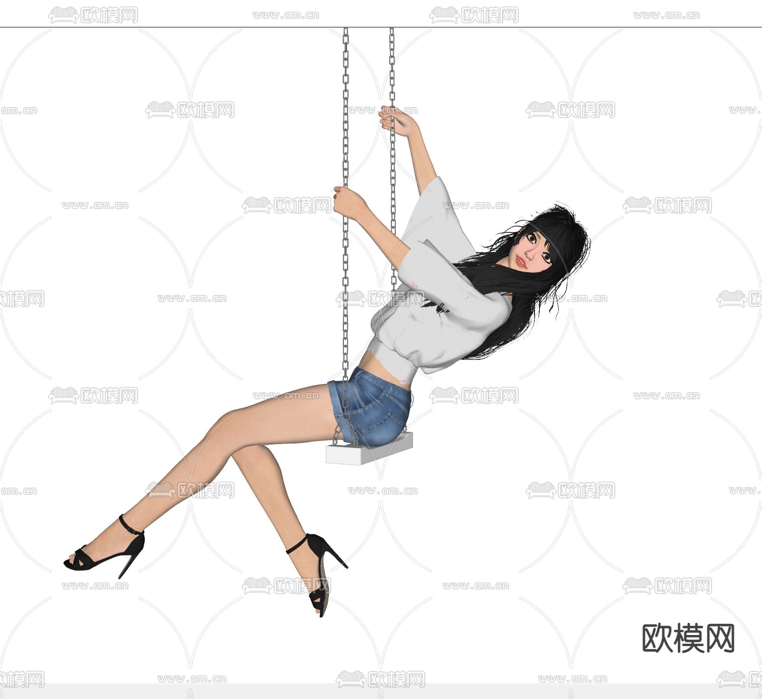 秋千美女人物su模型下载（渲染图1）