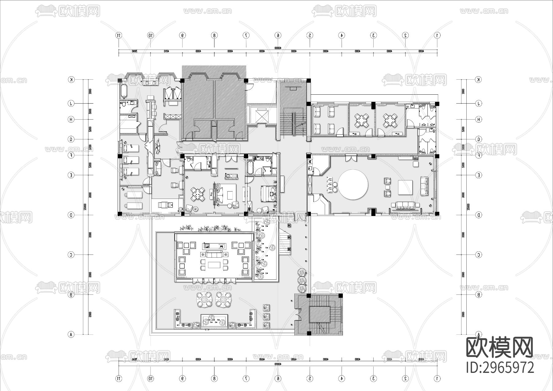 休闲会所cad平面图下载（渲染图2）
