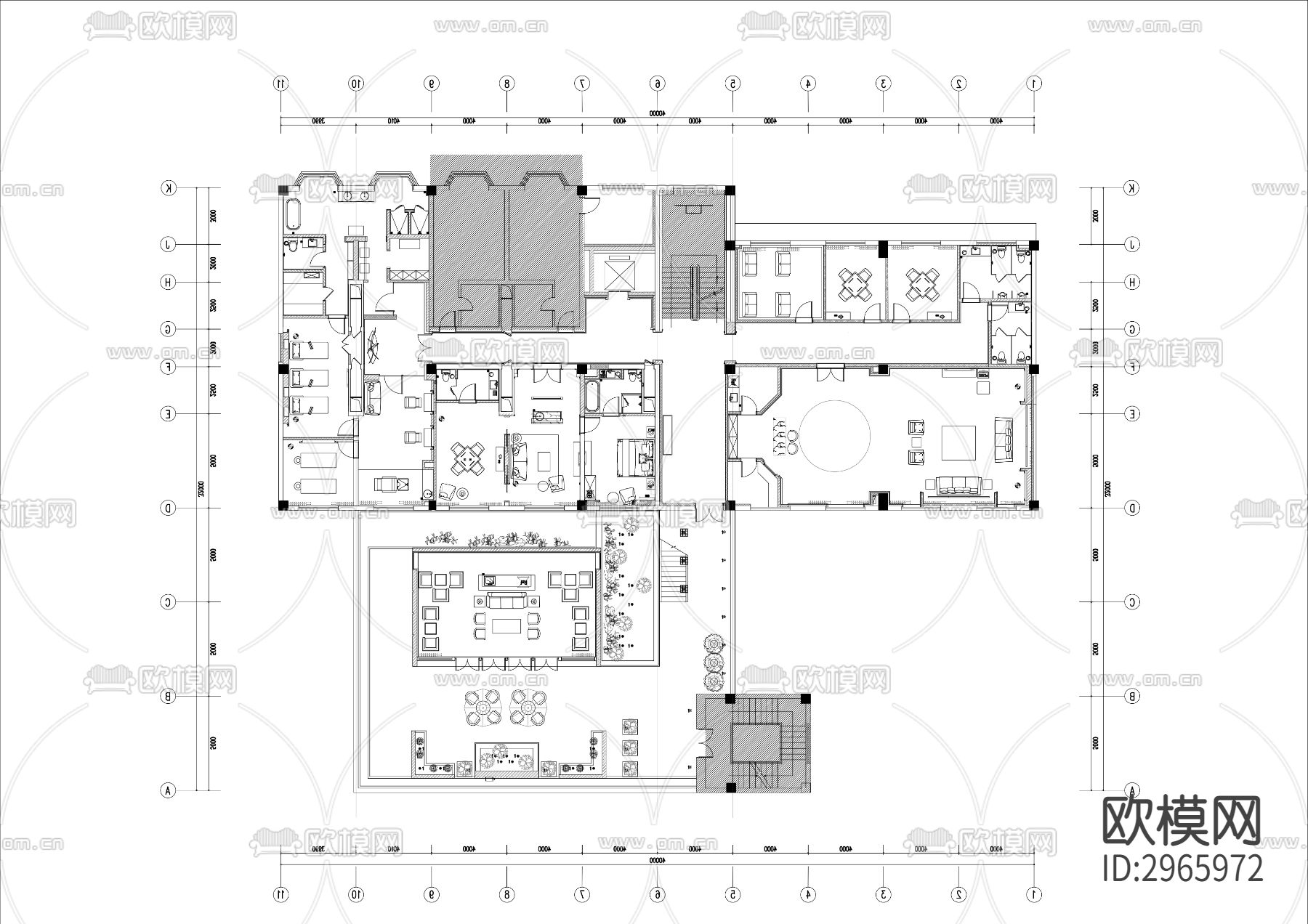 休闲会所cad平面图下载（渲染图1）