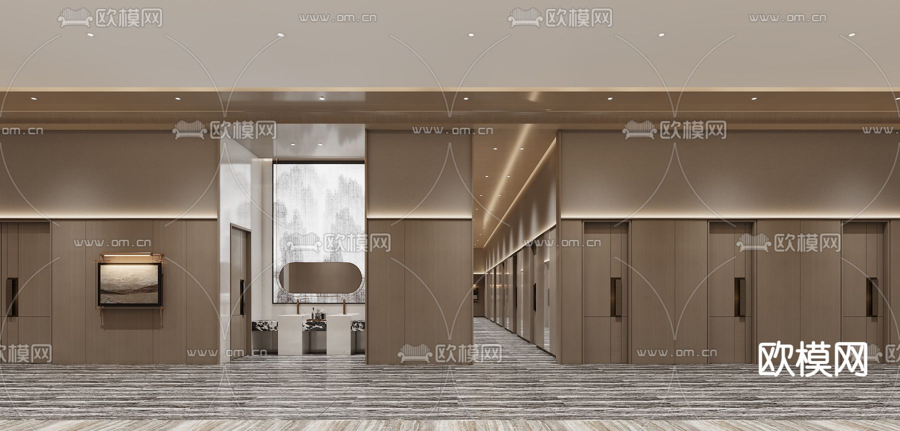 现代餐饮过道 洗手台su模型下载（渲染图2）