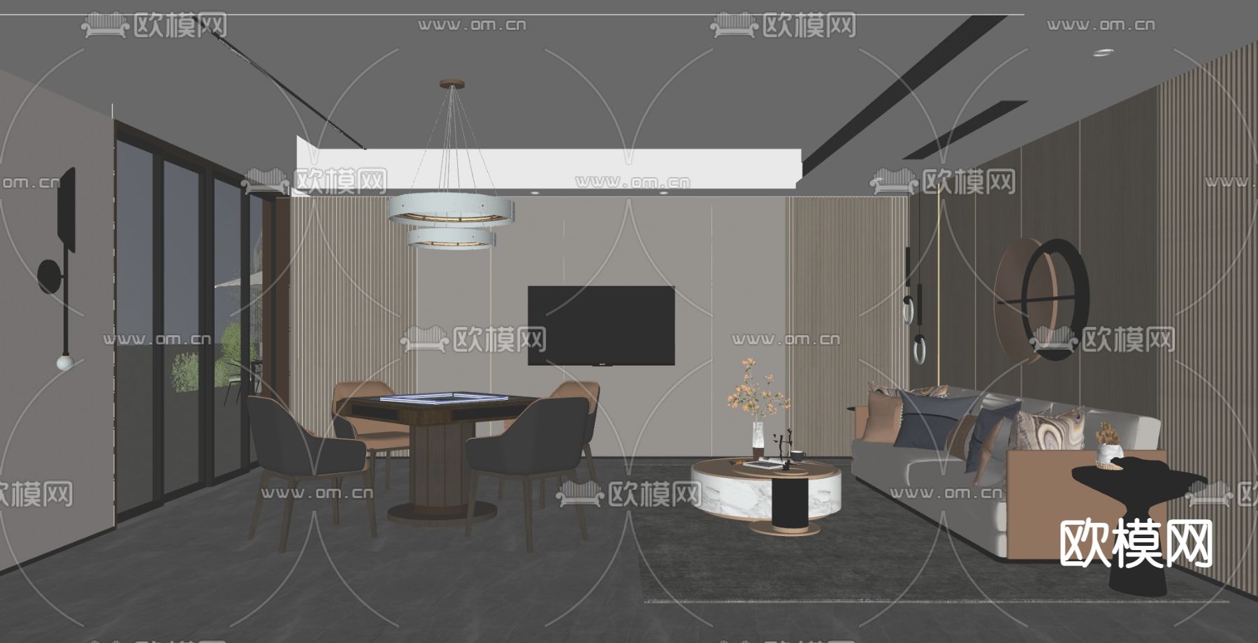 现代麻将室su模型下载（渲染图1）