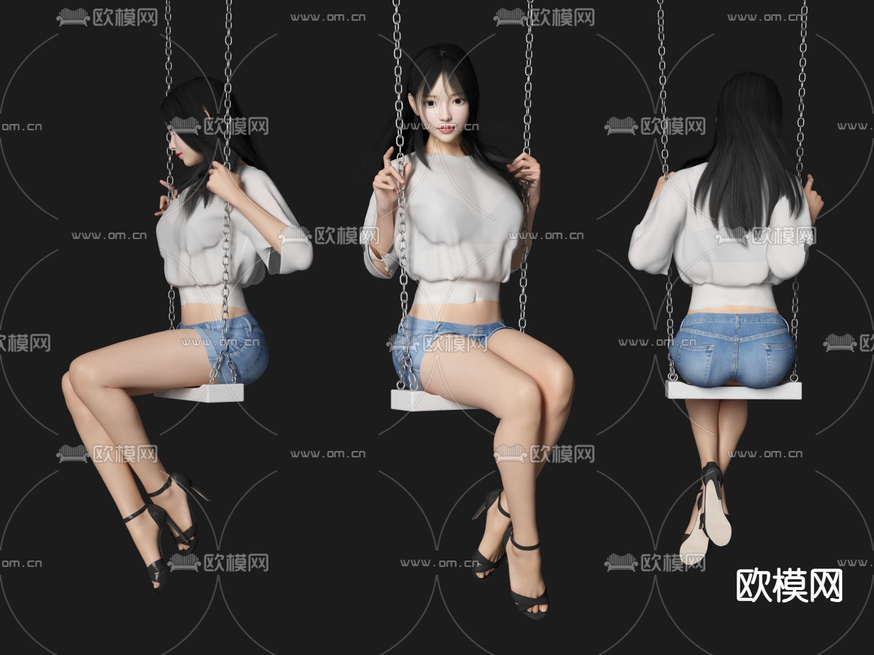 秋千美女人物su模型下载（渲染图2）