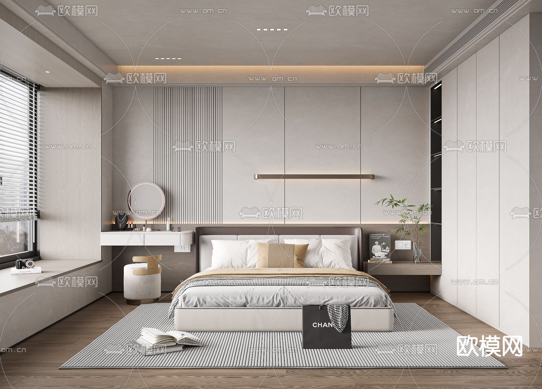 现代卧室 主卧 主人房3d模型下载_ID15003696_3dmax免费模型-欧模网