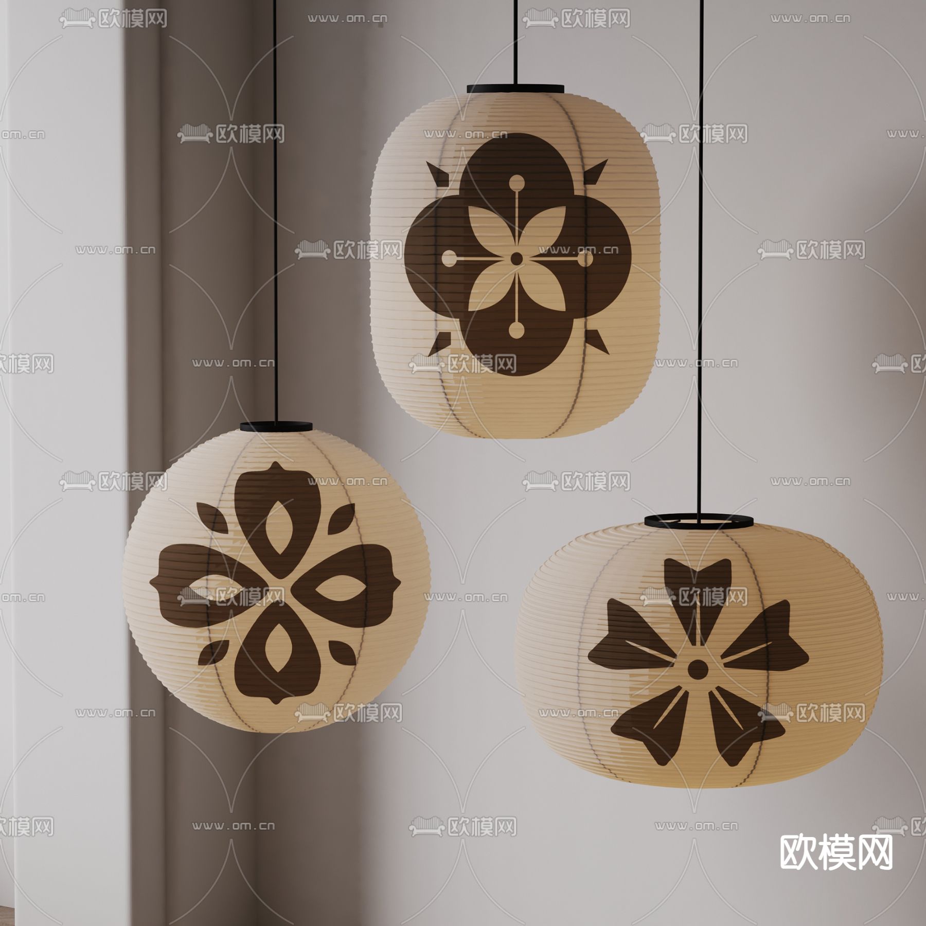 日式吊灯su模型下载（渲染图2）