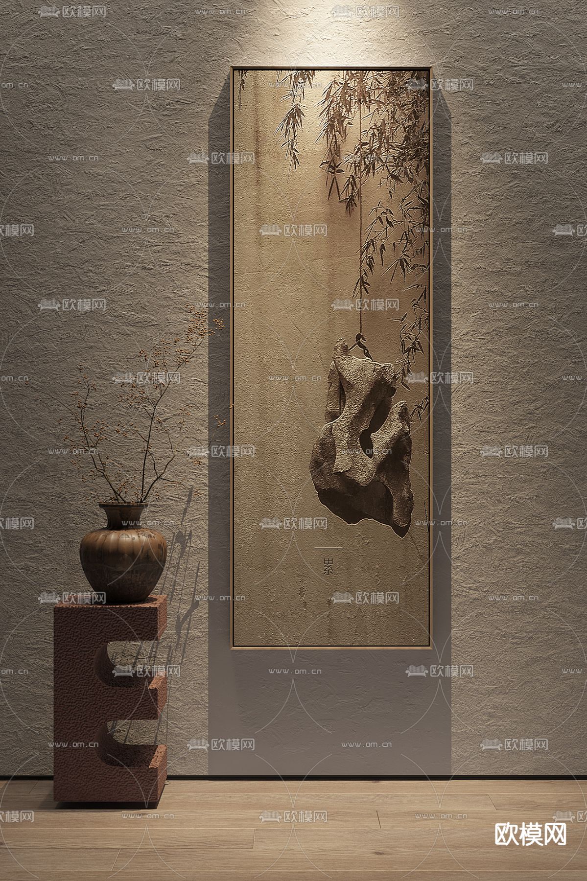 新中式装饰画 禅意挂画 立体画3d模型下载