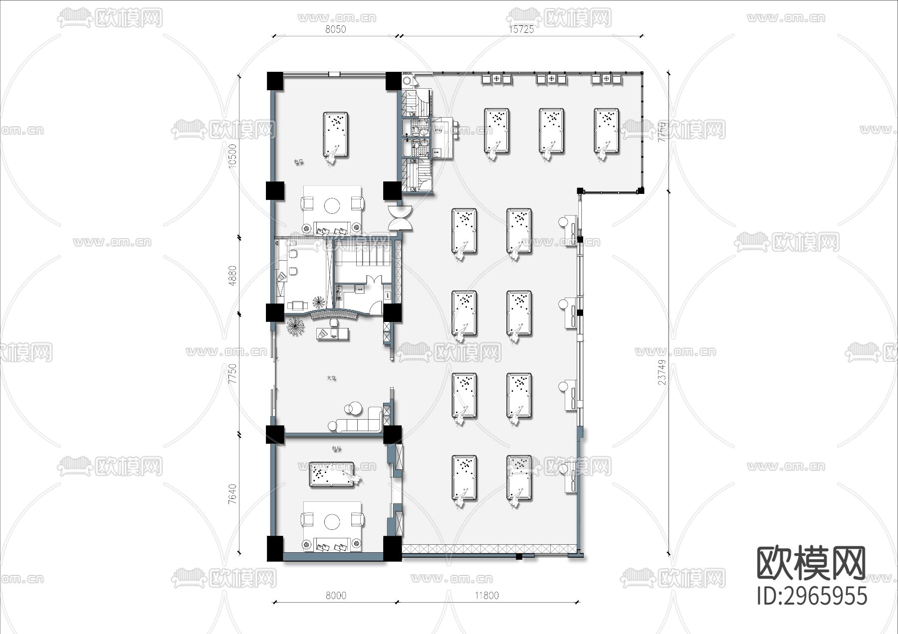 台球室cad平面图下载