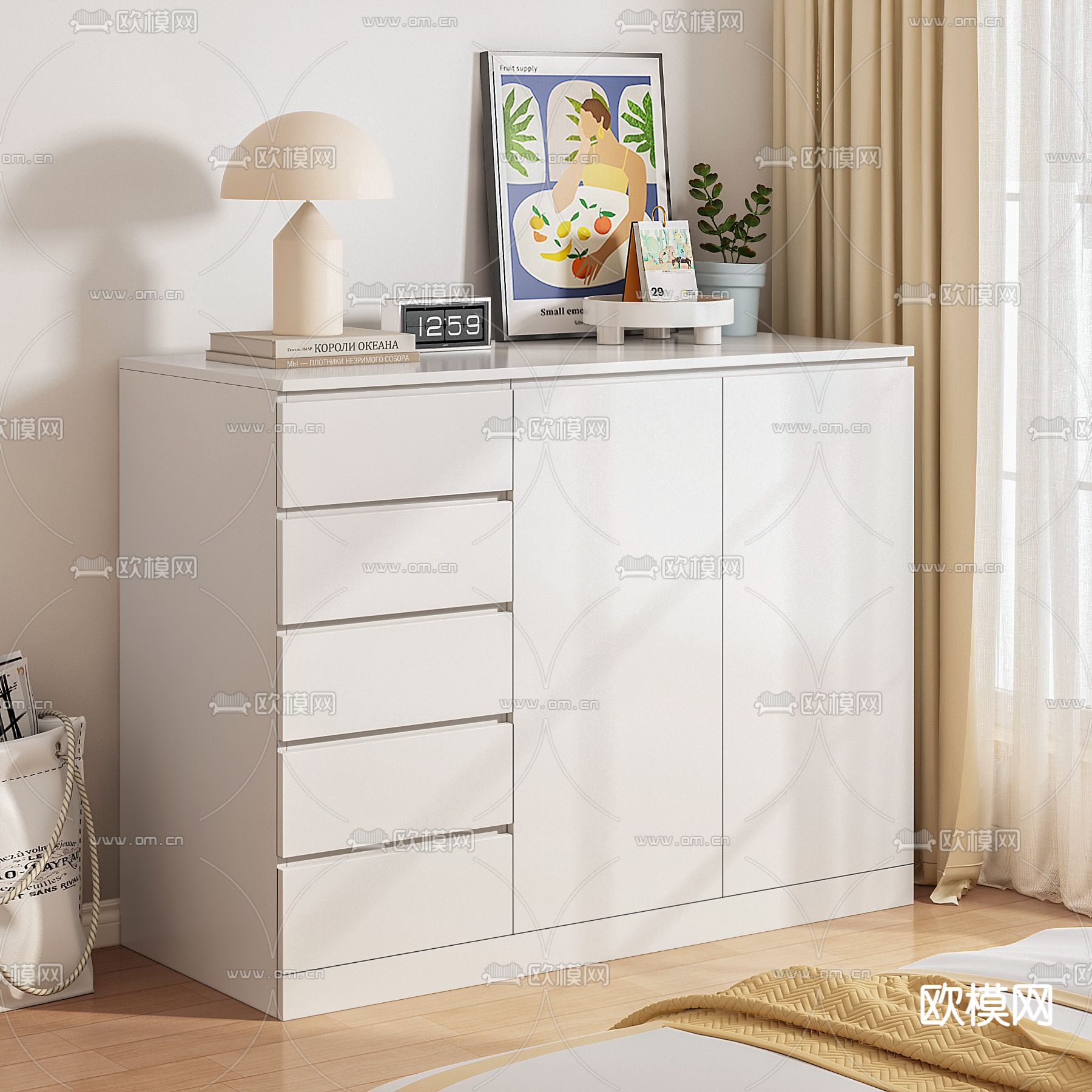 奶油风斗柜 边柜3d模型下载