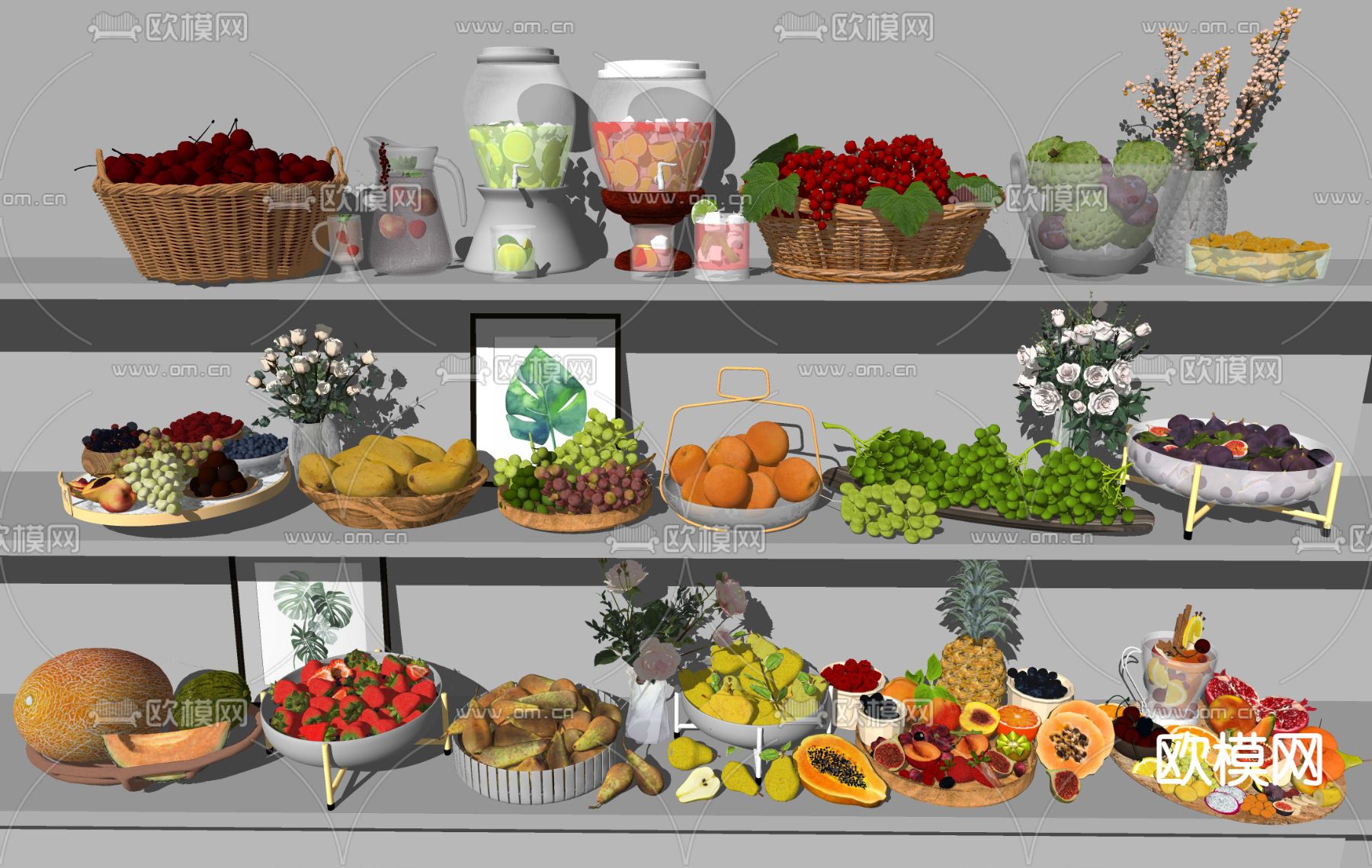 水果 果盘 饮料 水果盆su模型下载（渲染图2）