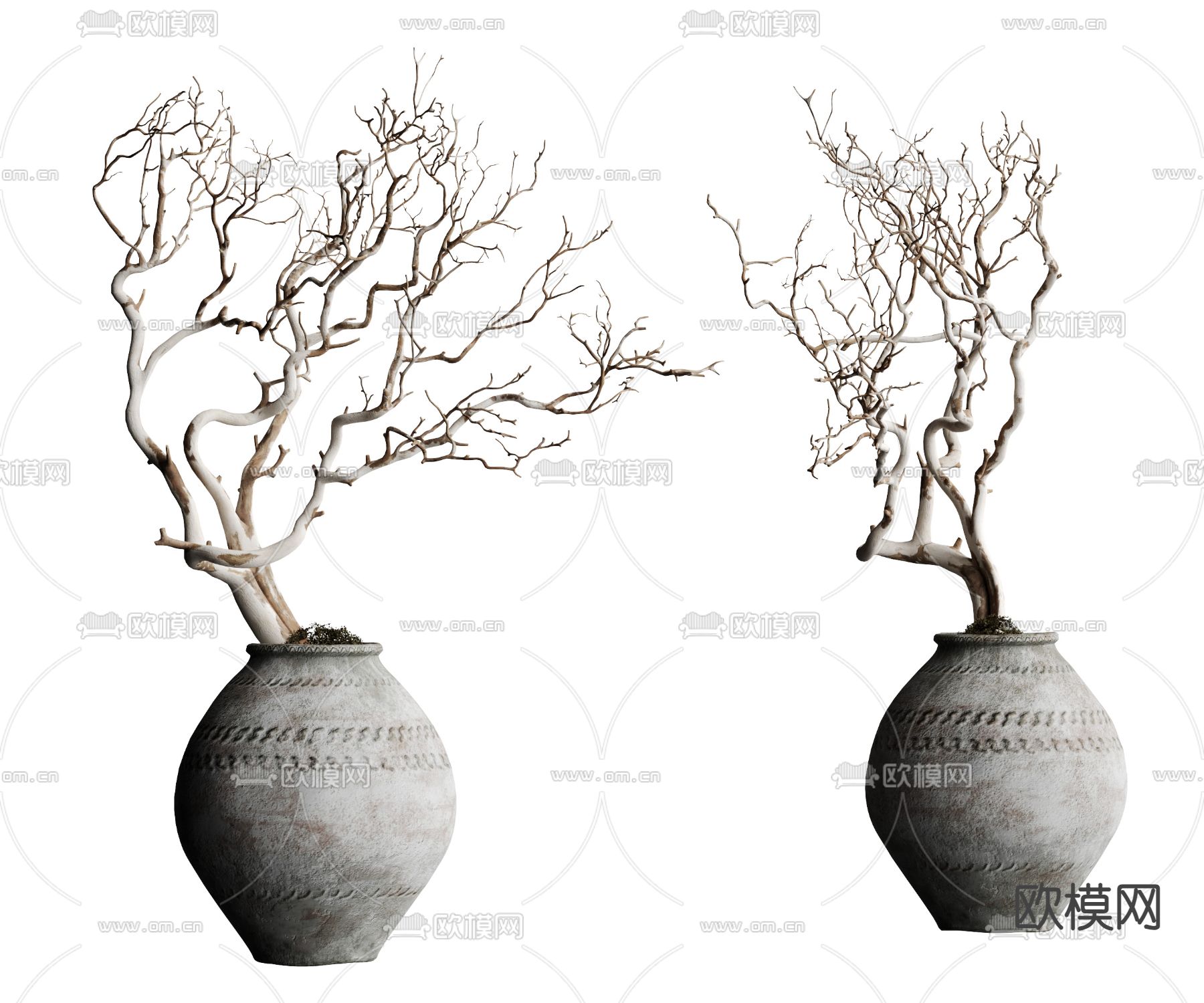 干枝陶罐摆件 罐子su模型下载（渲染图2）