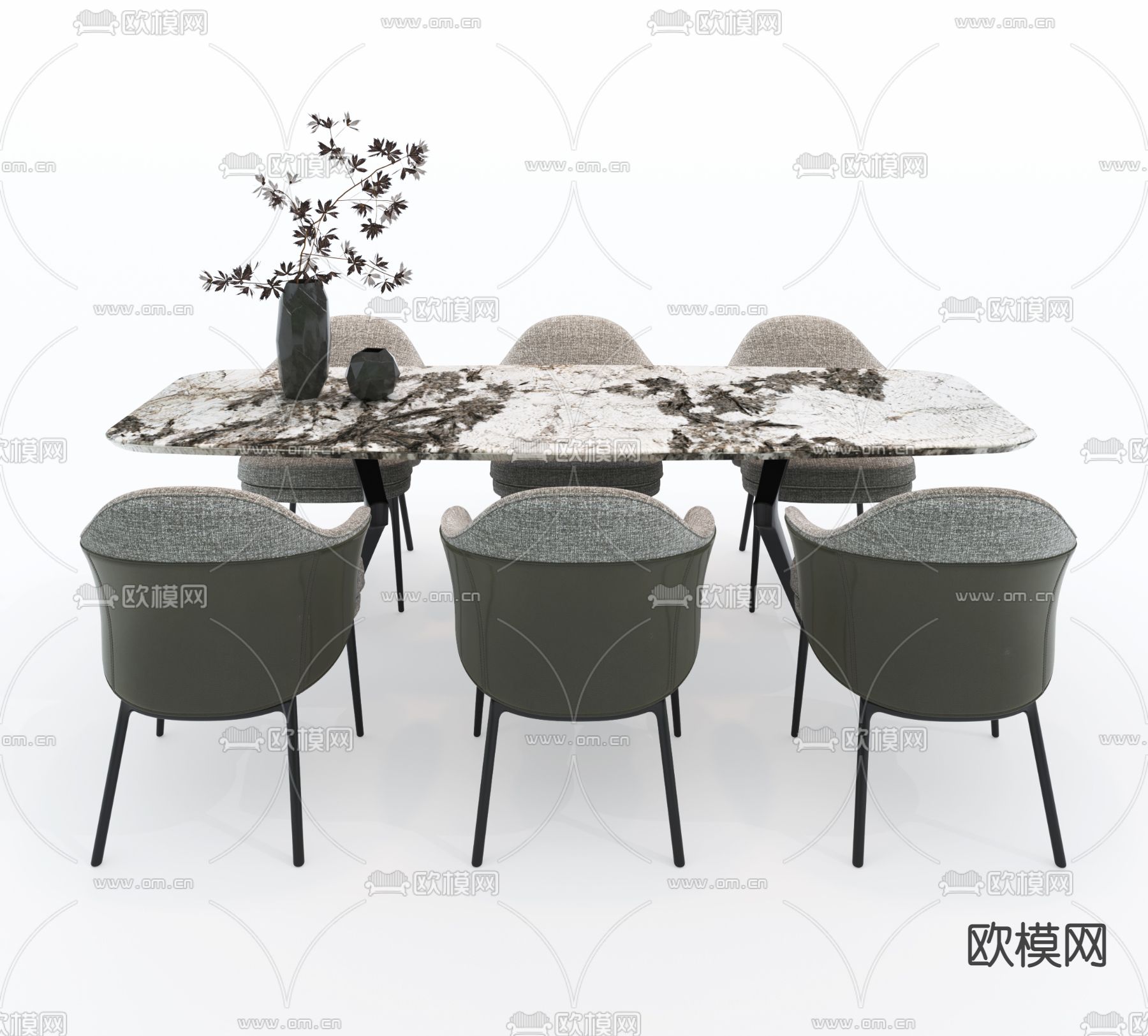 Poliform 大理石餐桌椅3d模型下载（渲染图1）