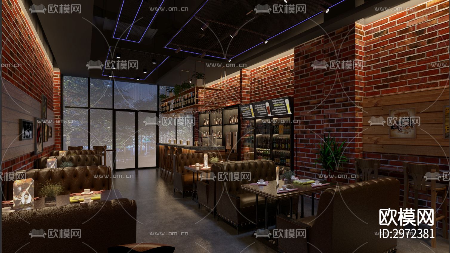 咖啡清吧店项目cad施工图下载（渲染图4）