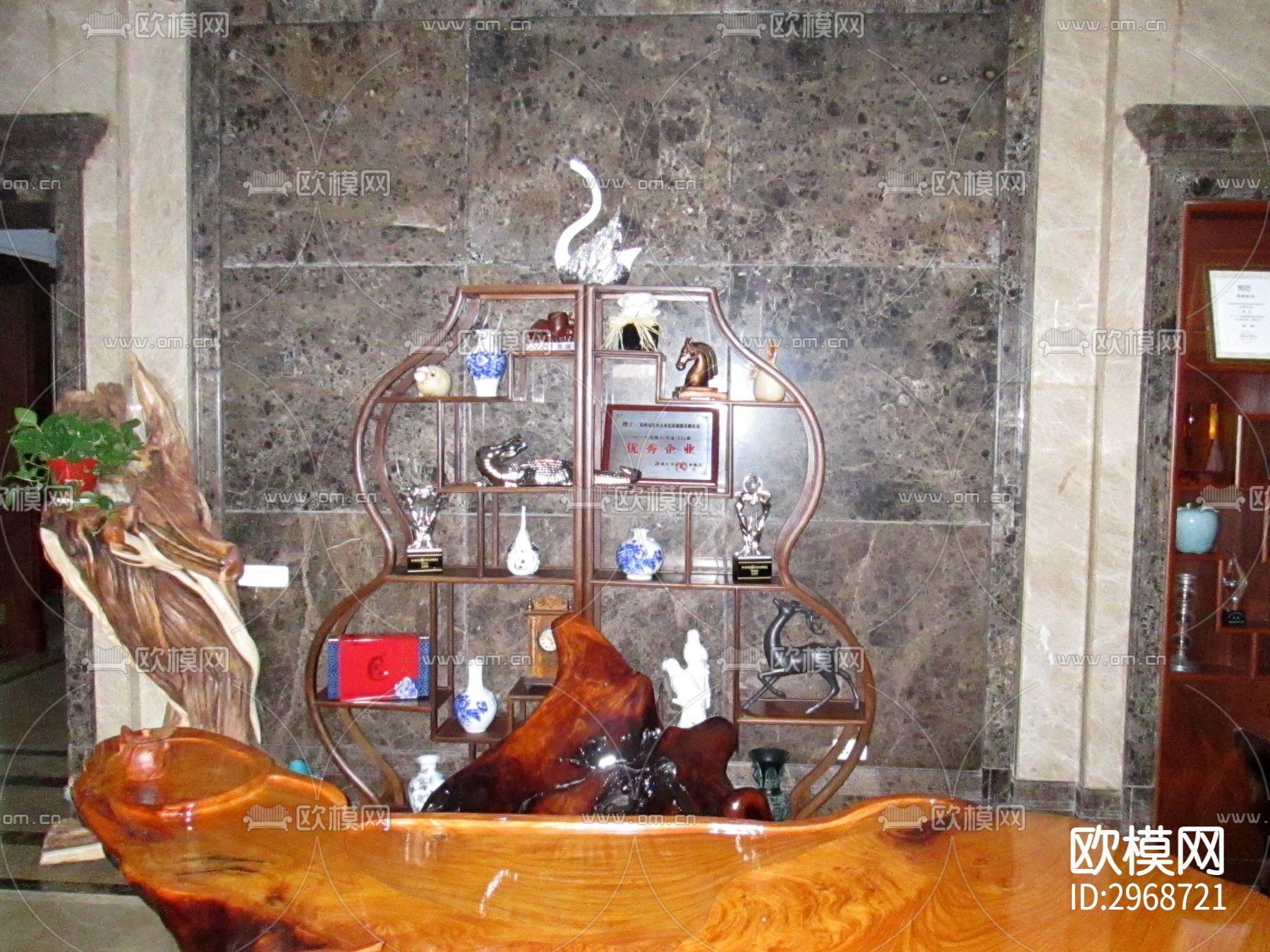 新中式家具茶座茶室cad施工图下载（渲染图1）