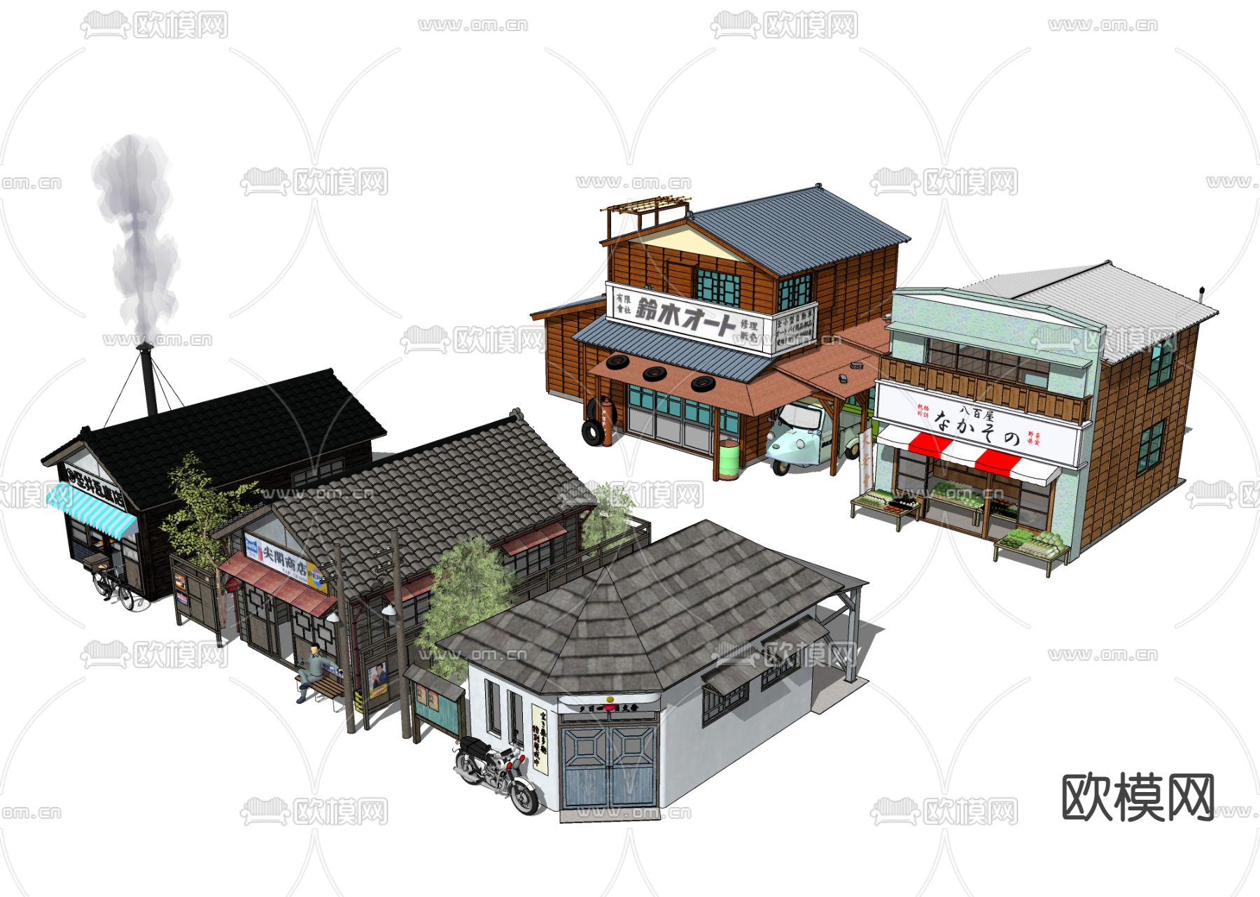 日式建筑 店铺房屋su模型下载（渲染图2）