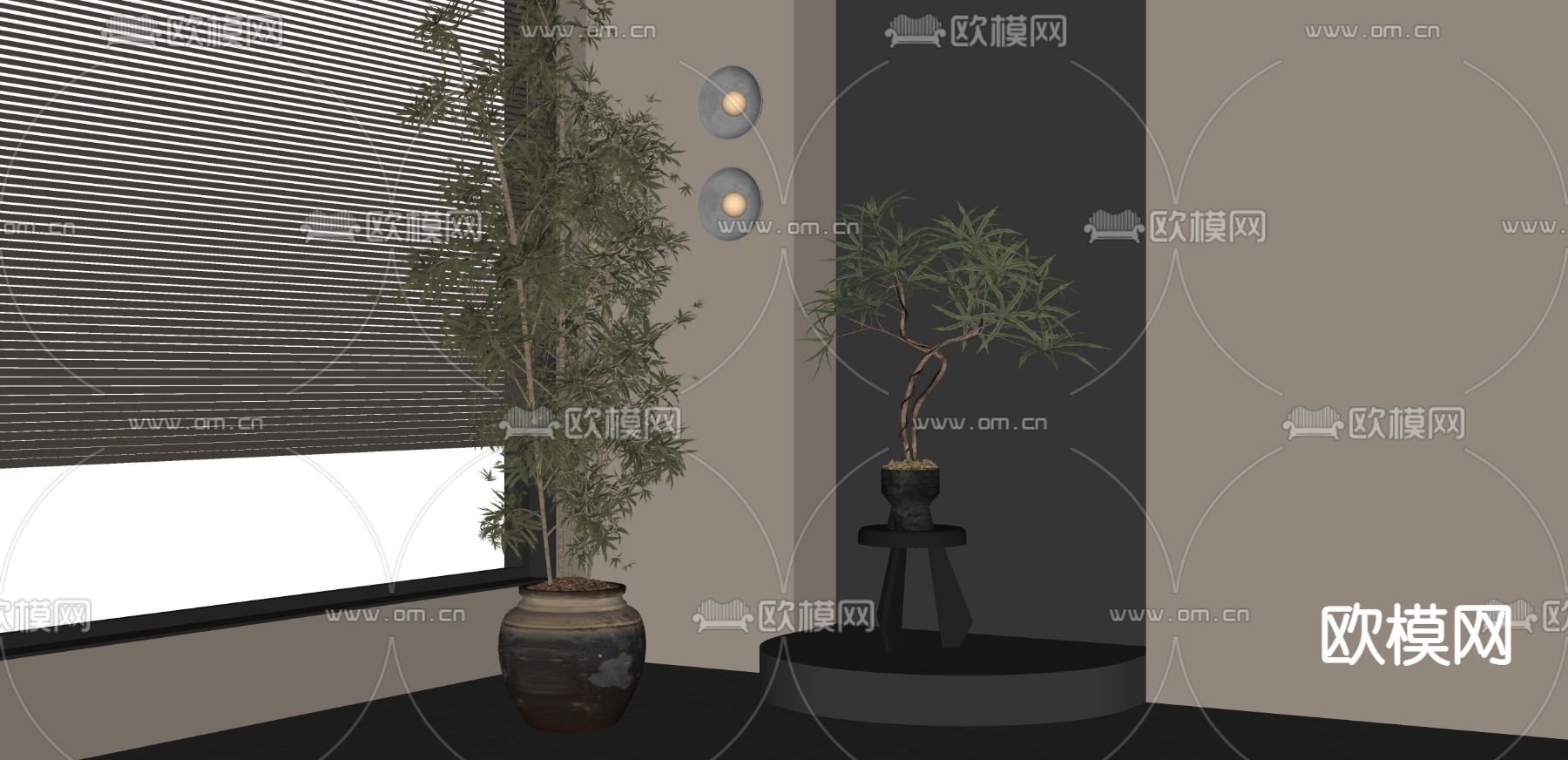 中古风盆景 盆栽su模型下载（渲染图1）