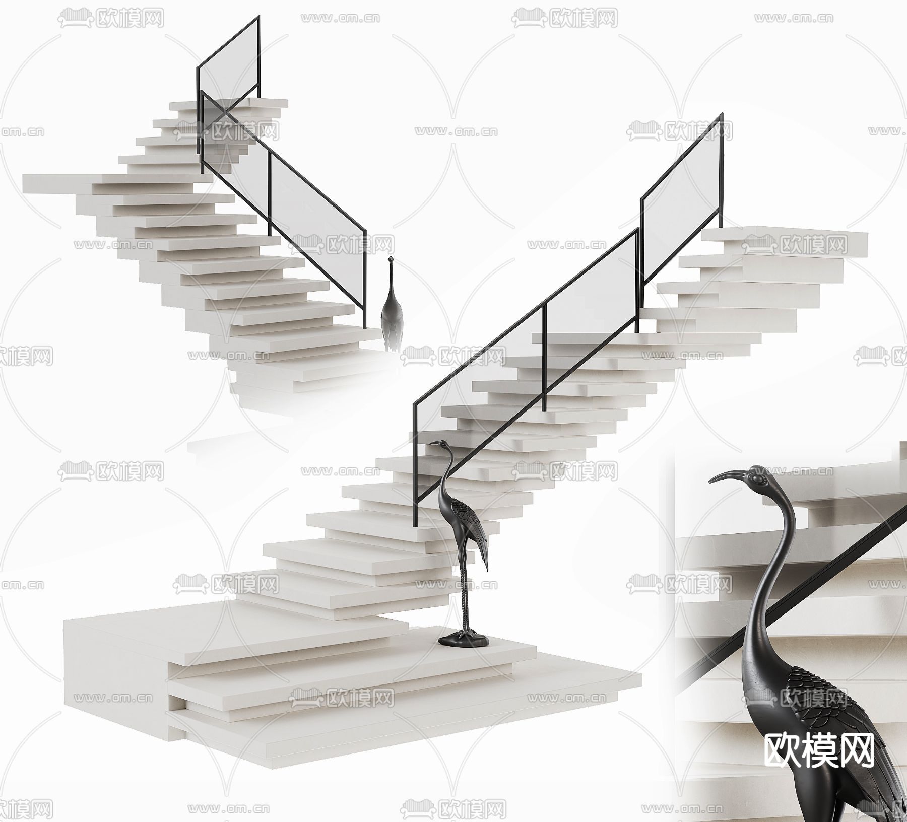 悬空楼梯 玻璃楼梯3d模型下载