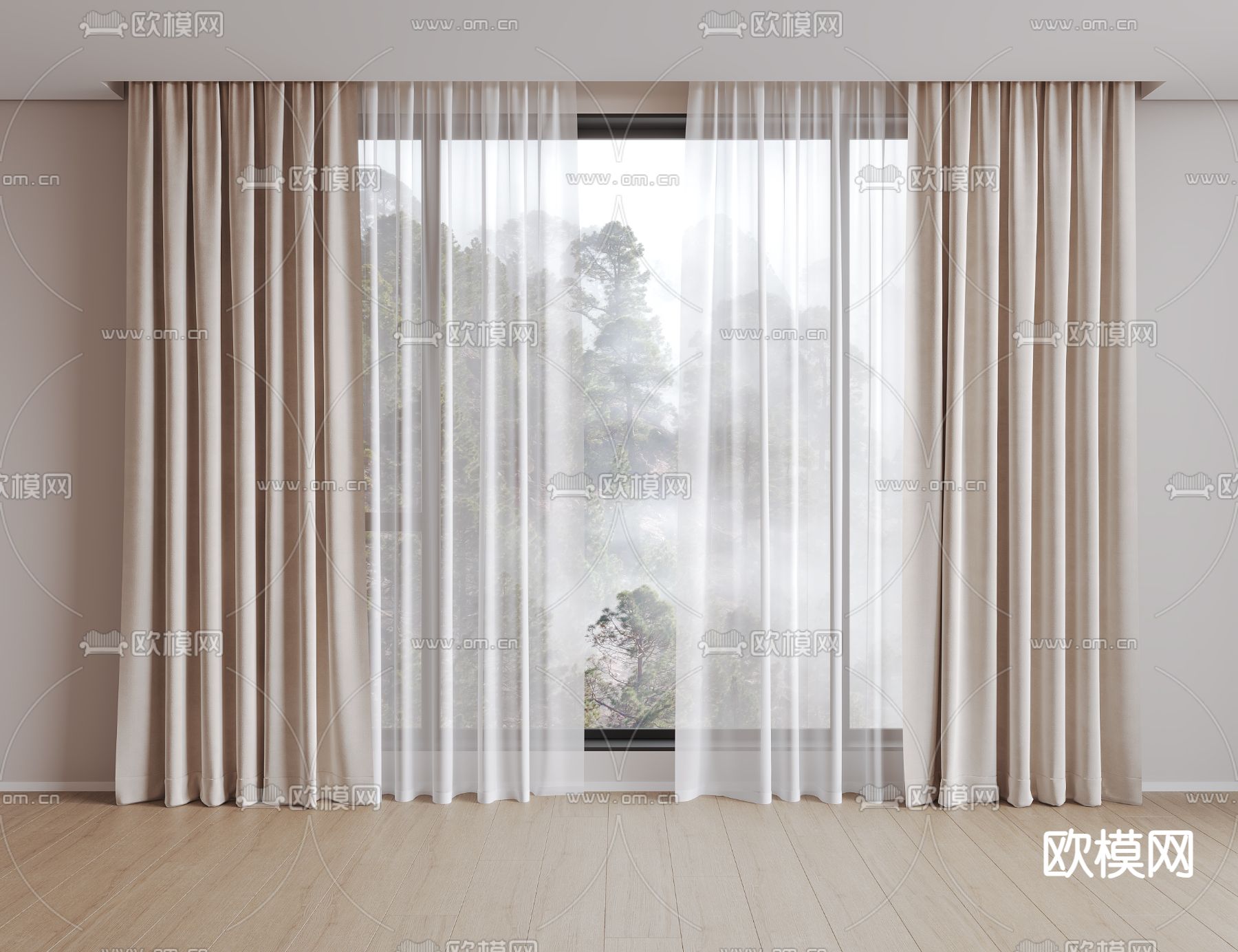 素色窗帘 窗纱3d模型下载