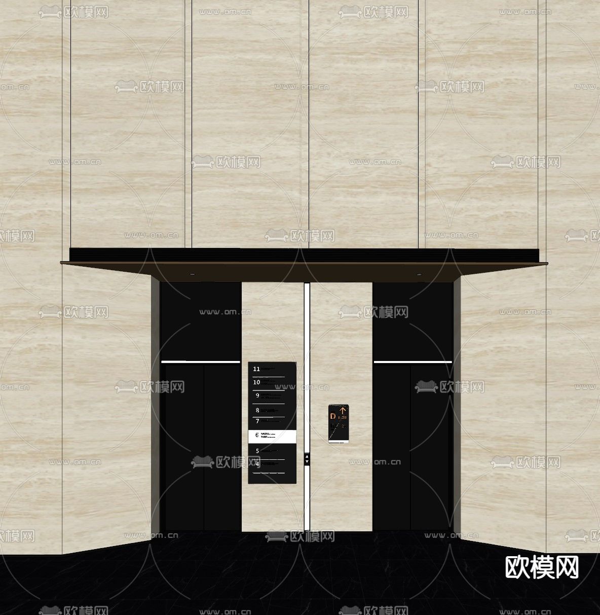 办公电梯厅 电梯间su模型下载（渲染图1）