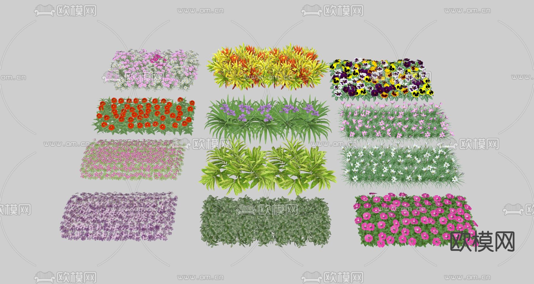 灌木丛 绿篱 花槽 三色堇 蔷薇su模型下载（渲染图2）