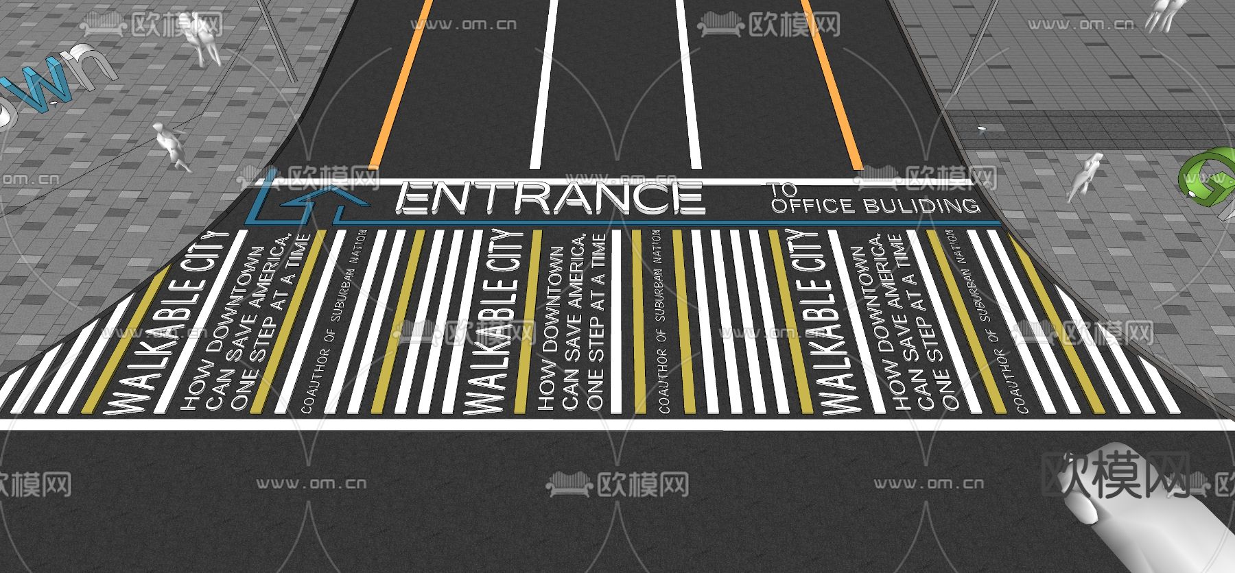 创意市政道路 道路标线 斑马线 马路箭头su模型下载（渲染图2）