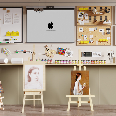  现代画板 画架 颜料su模型 