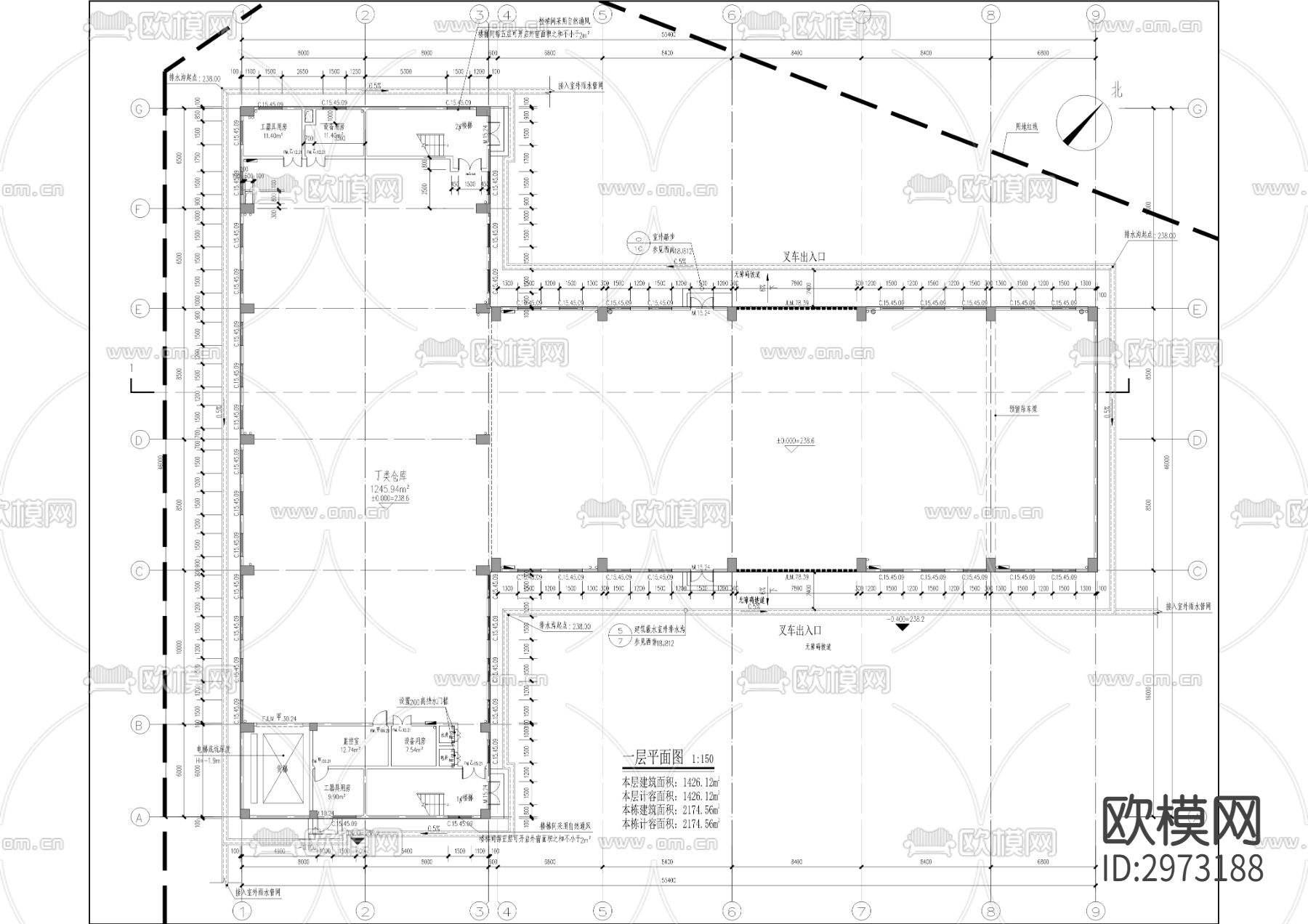 供电公司物资库房cad施工图下载（渲染图1）