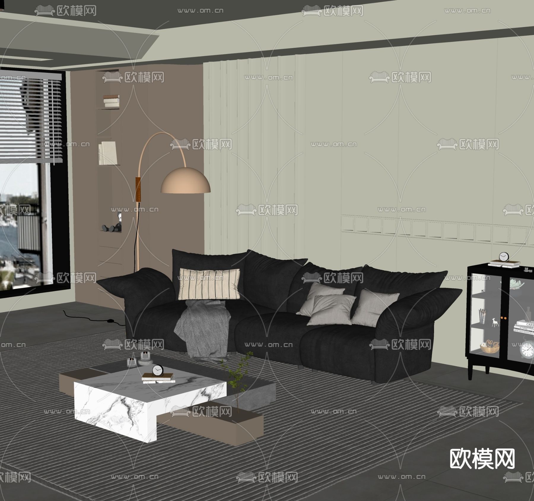 侘寂风沙发 多人沙发su模型下载（渲染图2）