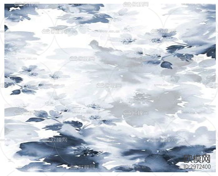 蓝色植物装饰画贴图下载