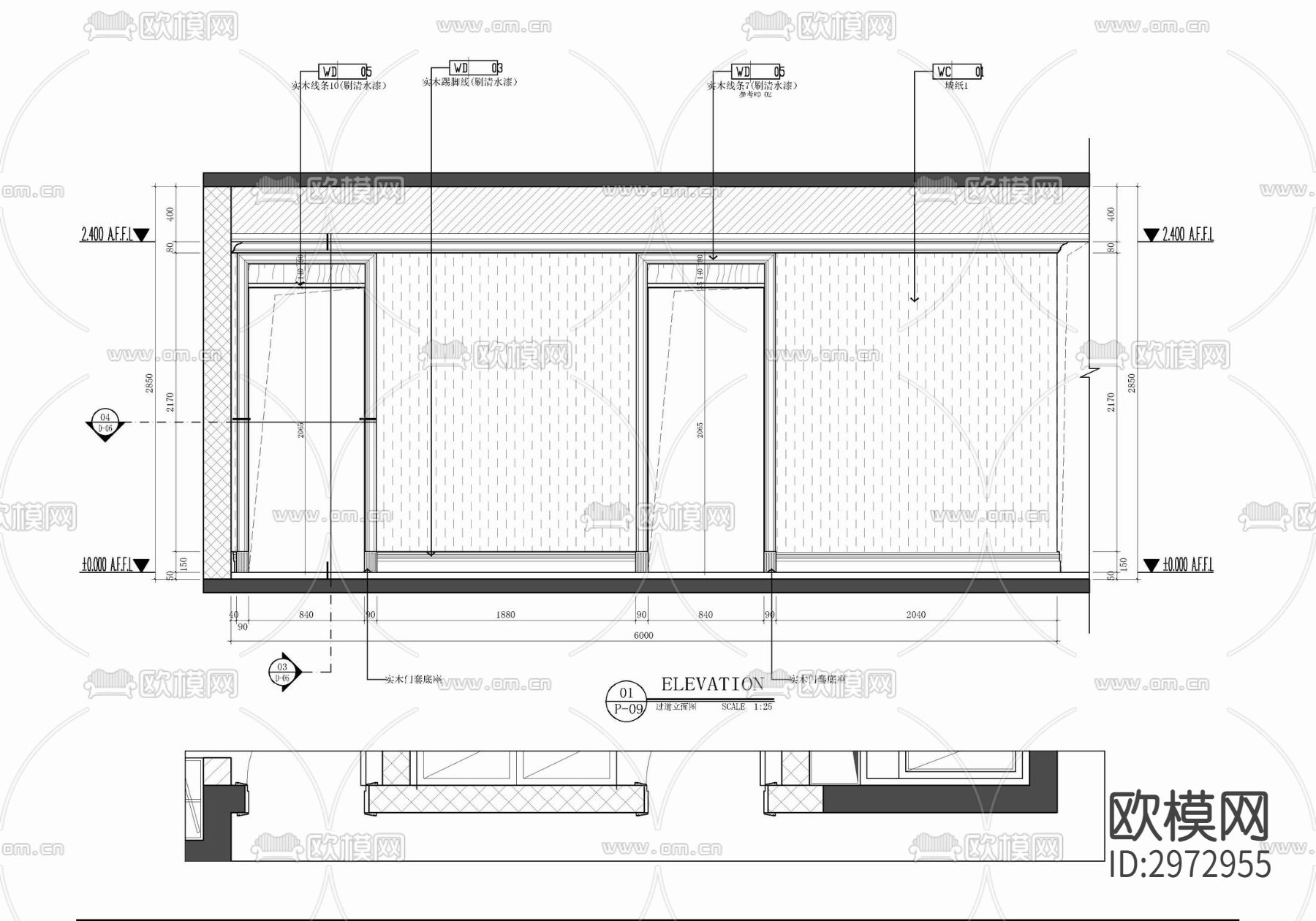 150㎡大平层家装样板房室内cad施工图下载（渲染图2）