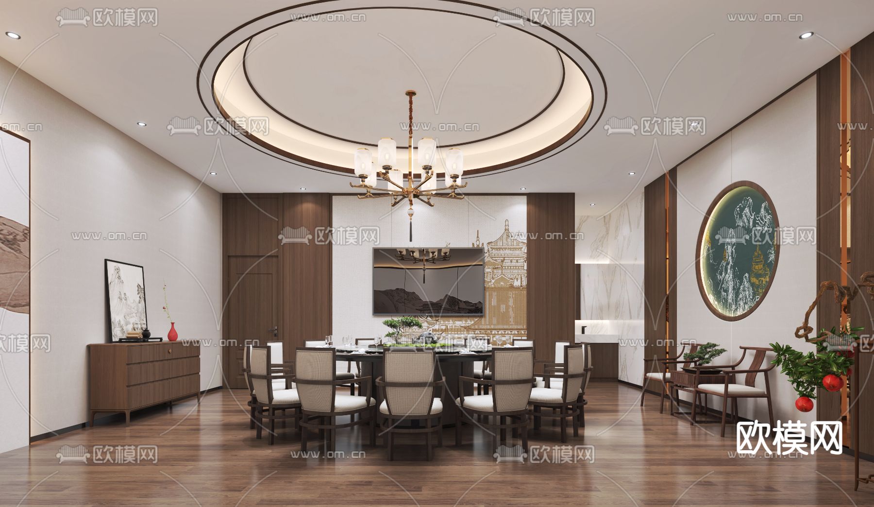 中餐厅包厢 酒楼包房3d模型下载（渲染图1）