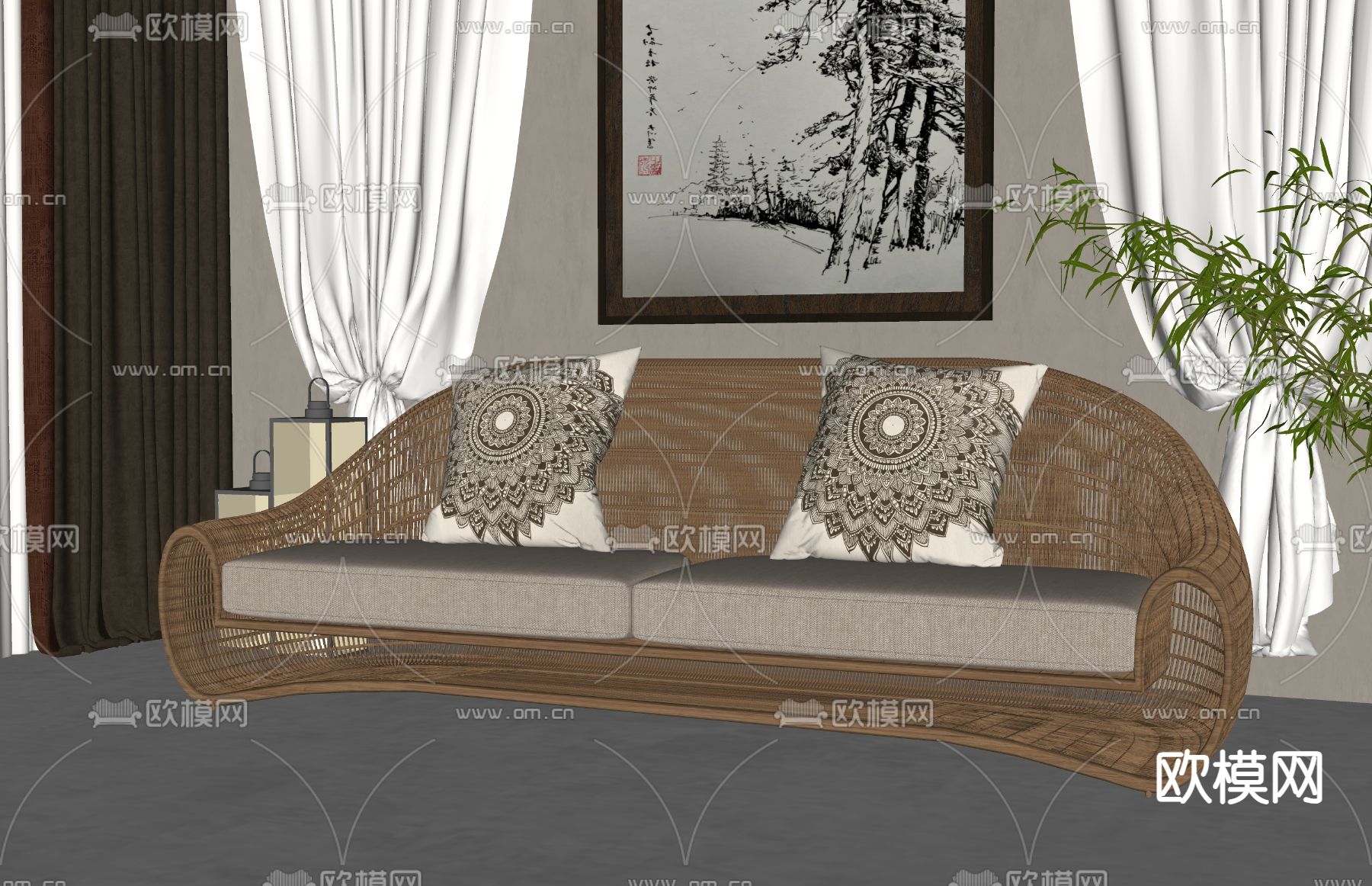 户外沙发 双人沙发 藤编沙发su模型下载（渲染图2）