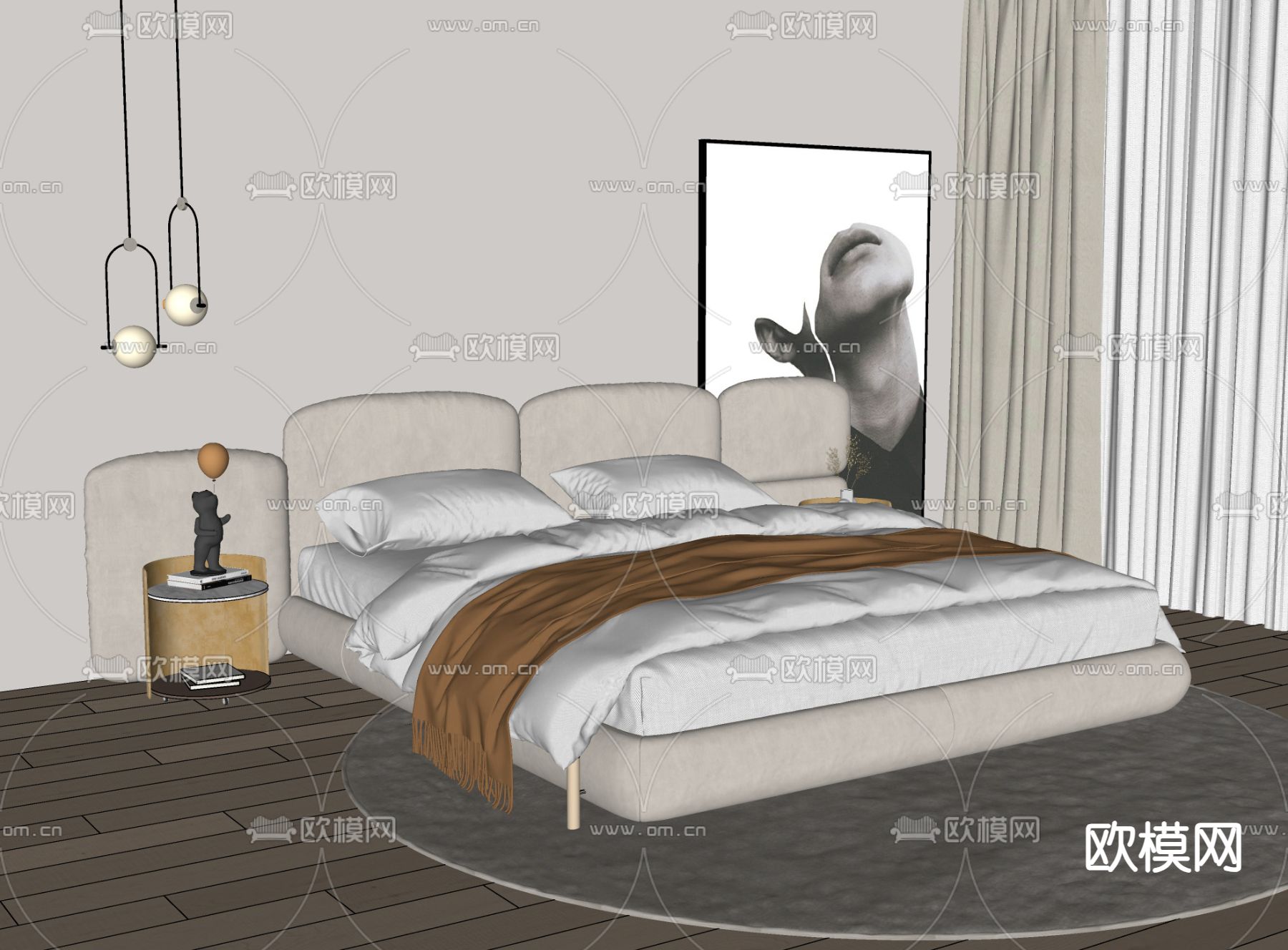 Baxter stone 双人床su模型下载（渲染图1）