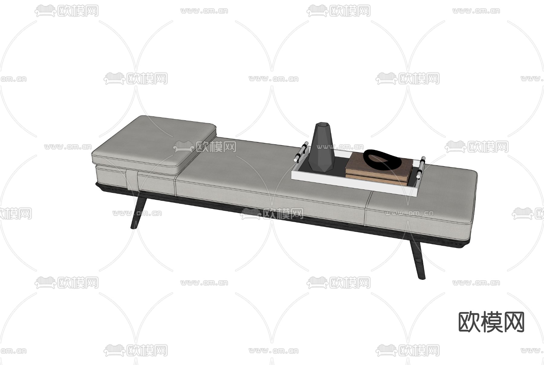 现代床尾凳su模型下载（渲染图1）