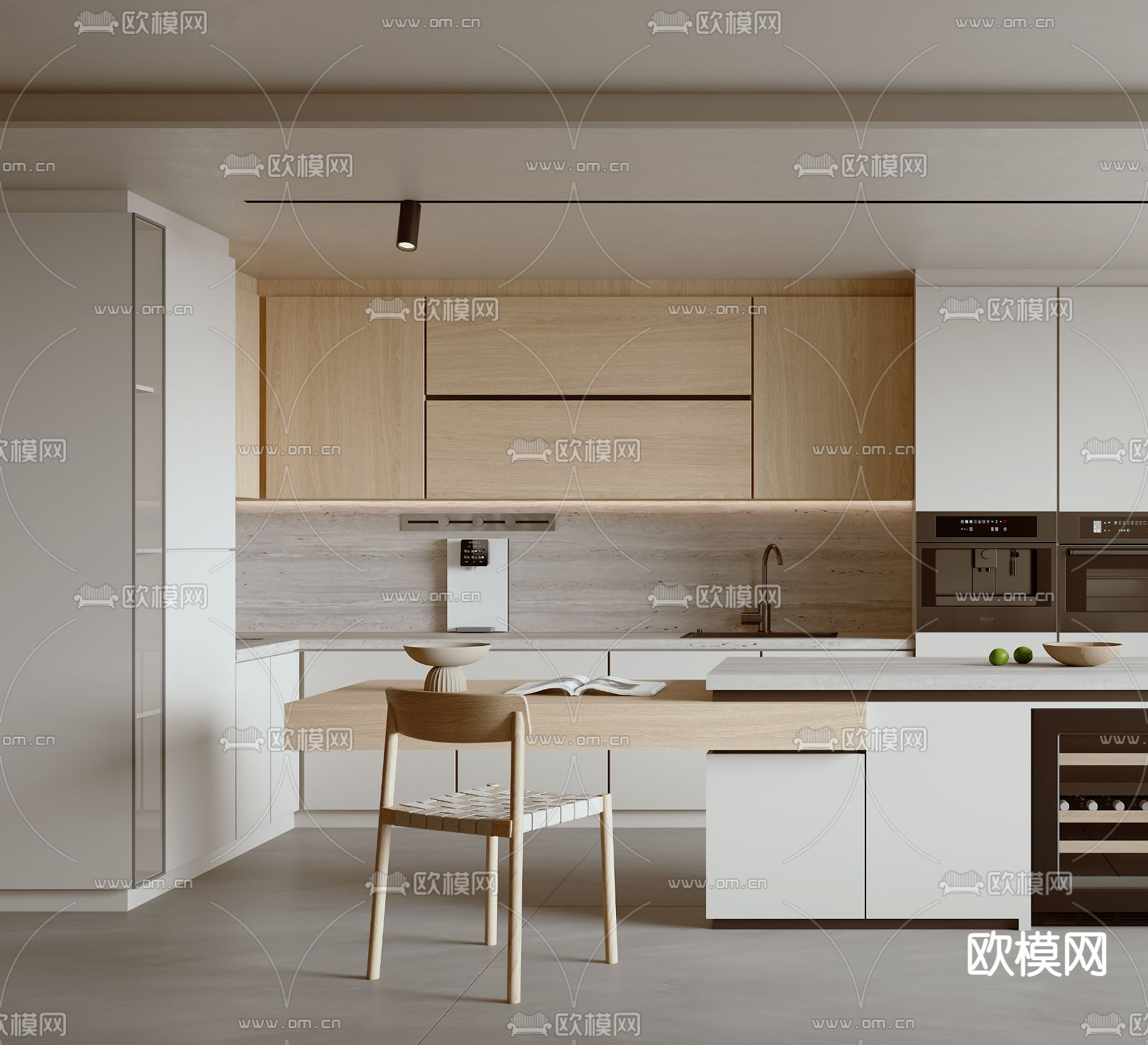 开放式厨房 中岛柜 岛台餐桌3d模型下载（渲染图3）