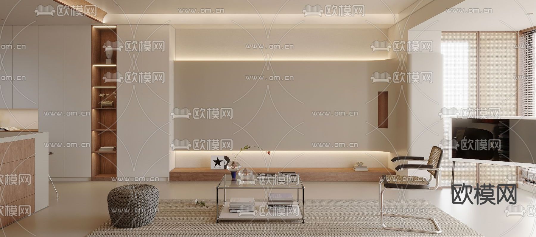 奶油风客厅 餐厅3d模型下载（渲染图4）
