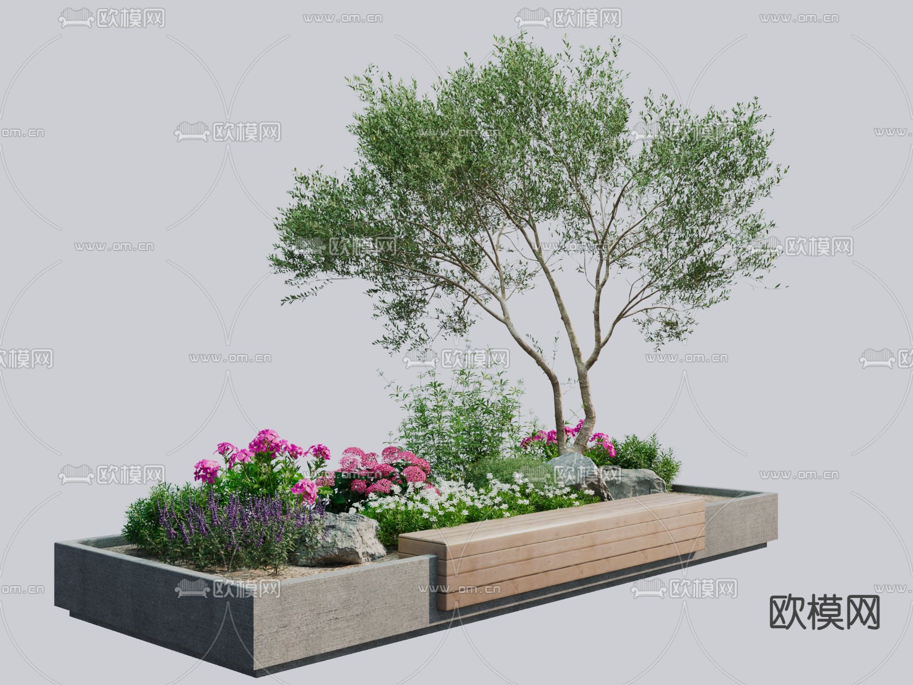 花池座凳 树池座椅 公共座椅su模型下载（渲染图1）