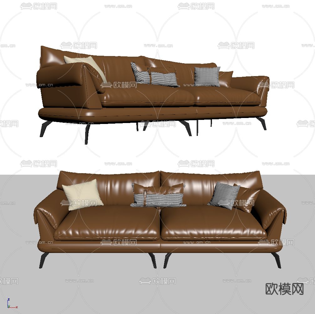 皮质沙发 双人沙发su模型下载（渲染图2）