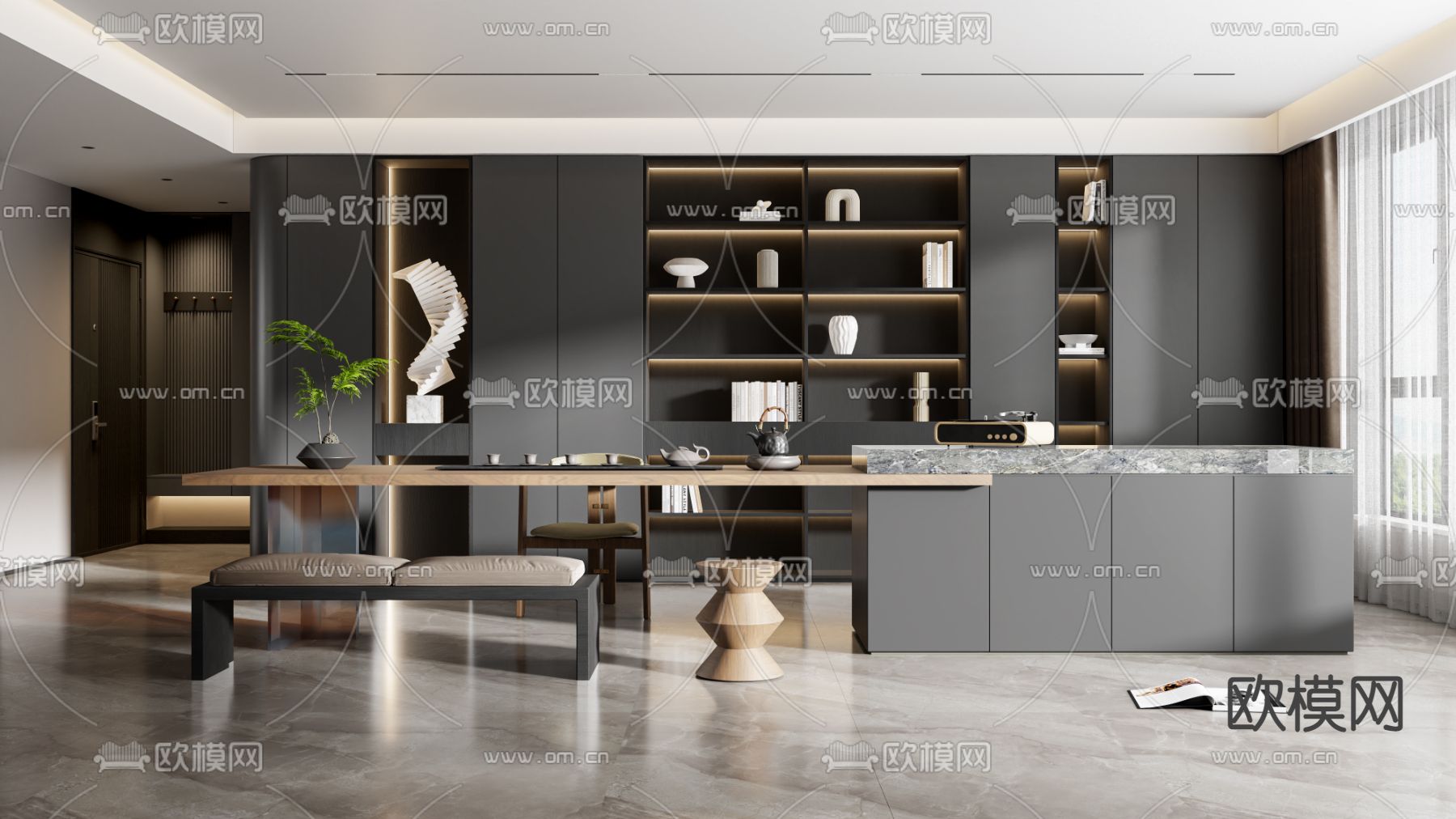 高级灰茶室3d模型下载