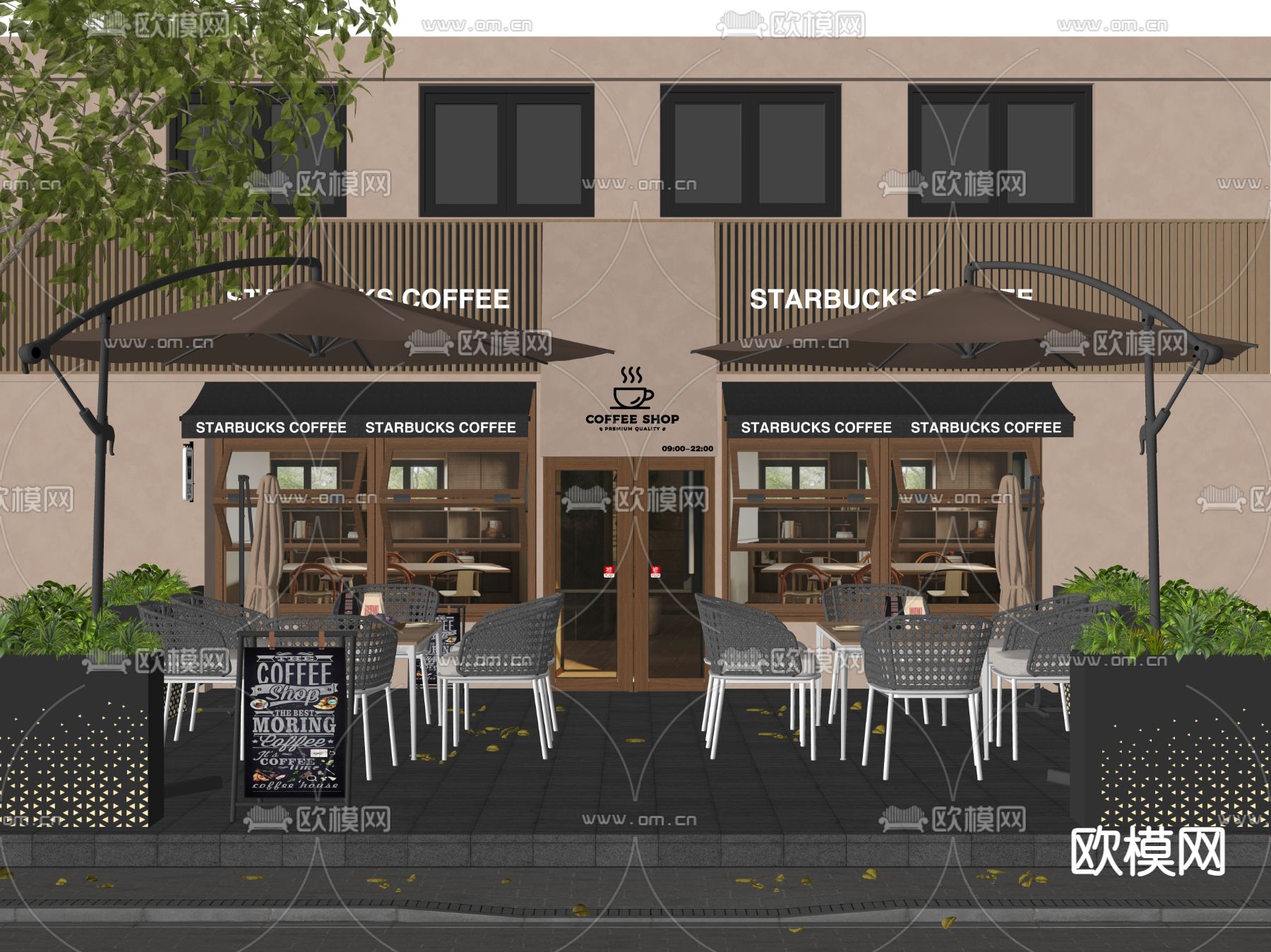 户外桌椅 商业外摆 咖啡厅外摆 花箱su模型下载（渲染图2）