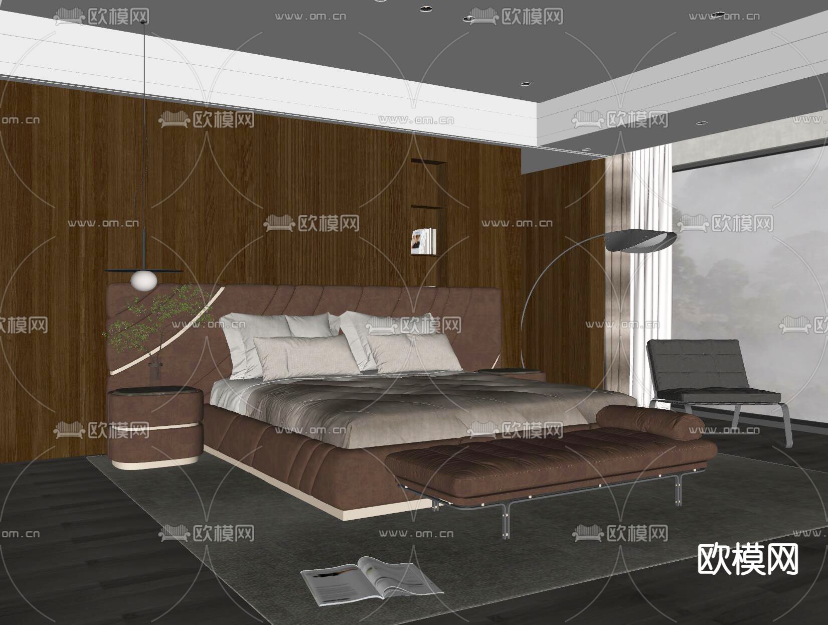 Minotti卧室 双人床su模型下载（渲染图2）