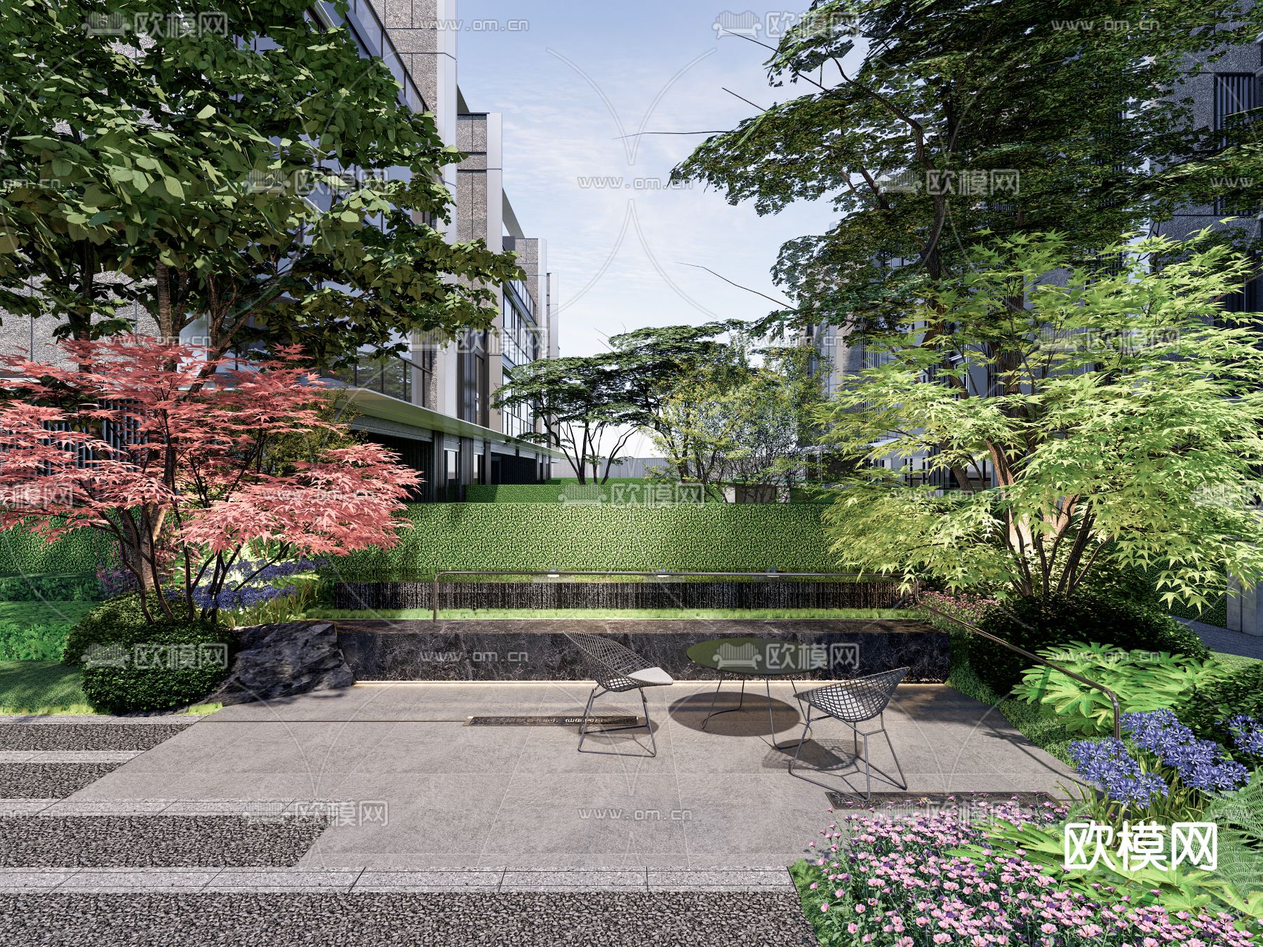 住宅小区景观 林下休憩su模型下载（渲染图3）