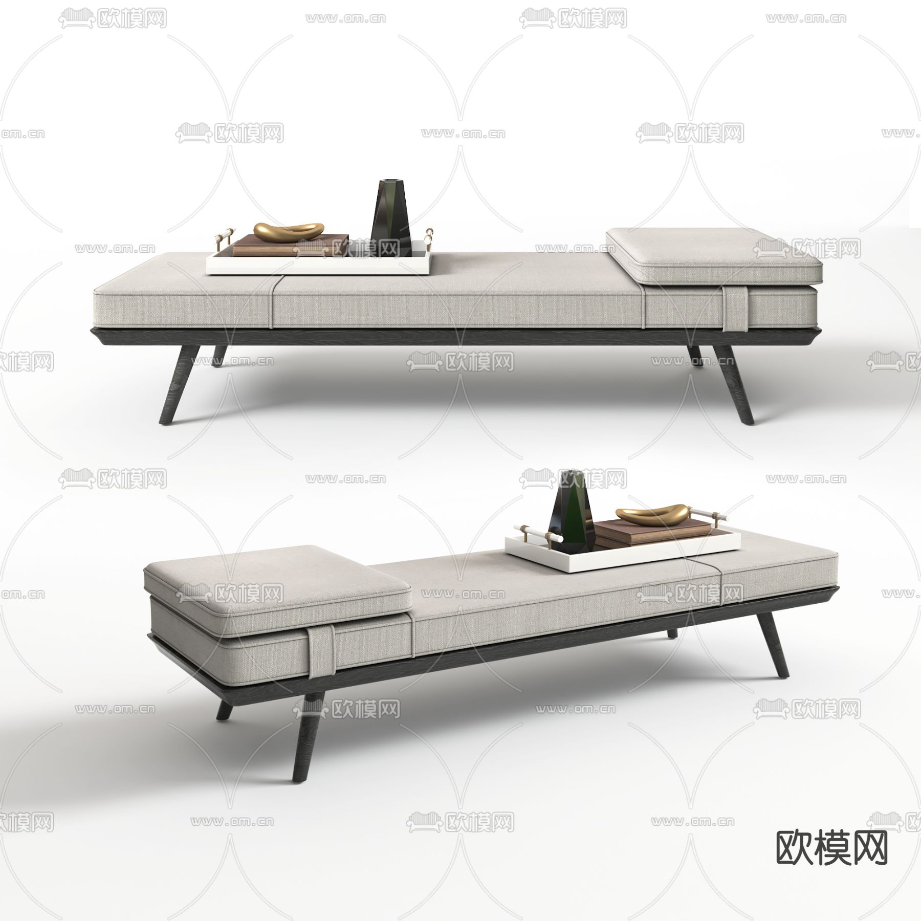 现代床尾凳su模型下载（渲染图2）