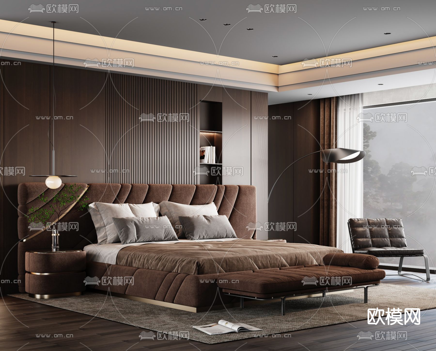 Minotti卧室 双人床su模型下载（渲染图1）