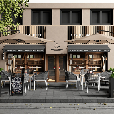  户外桌椅 商业外摆 咖啡厅外摆 花箱su模型 