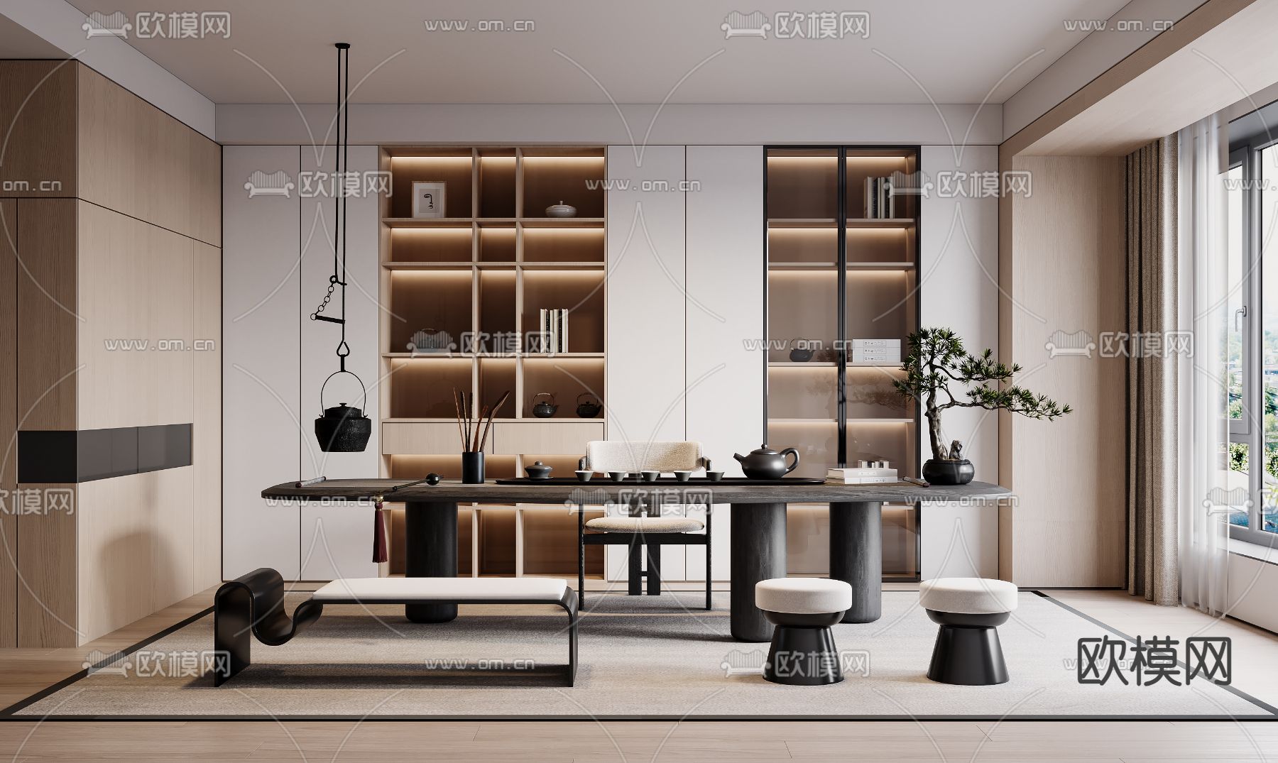 新中式茶室3d模型下载